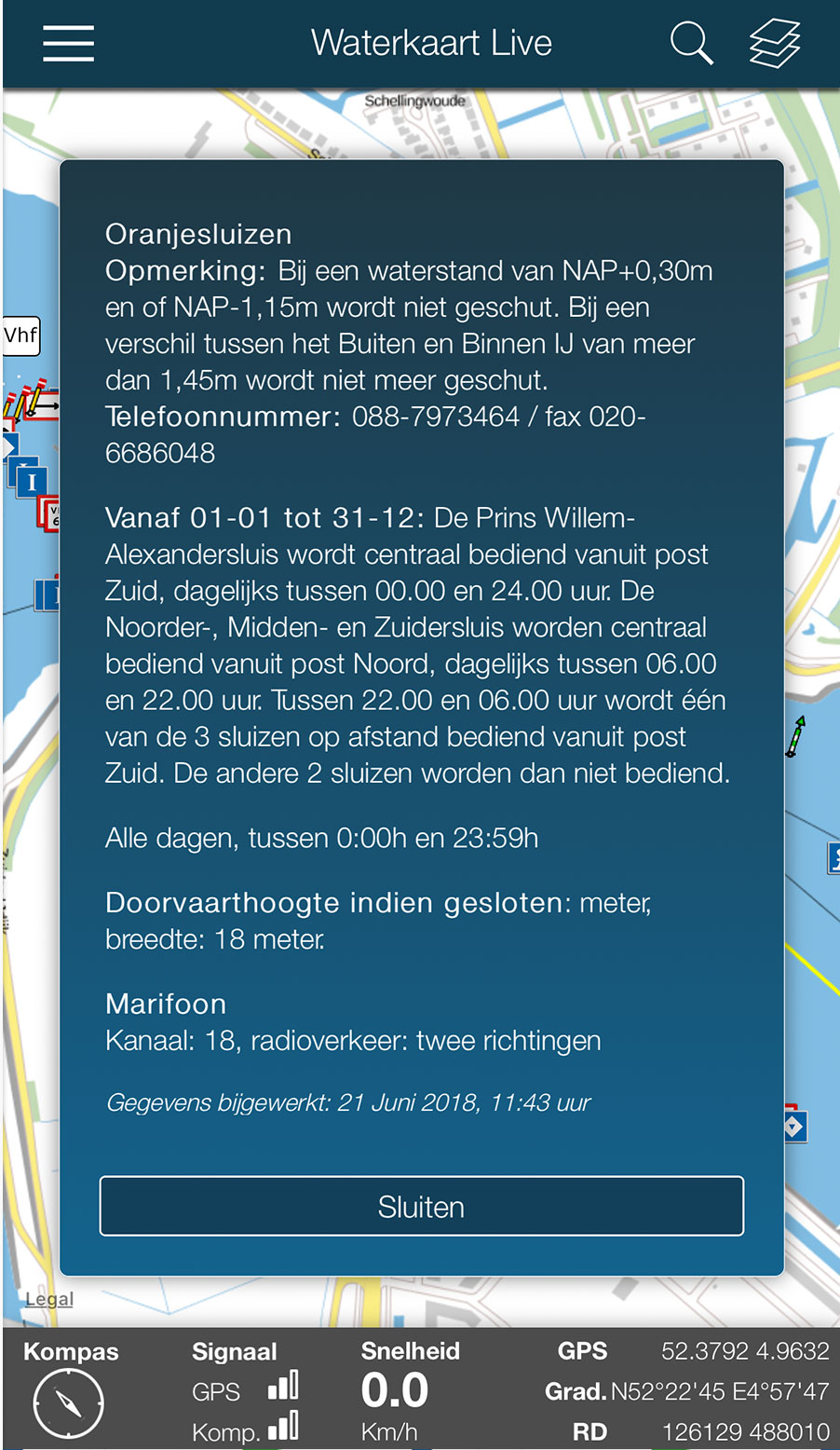 Screenshot Waterkaart Live app: bruggen & sluizen