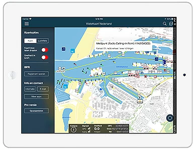 Waterkaart Live, app op de iPad