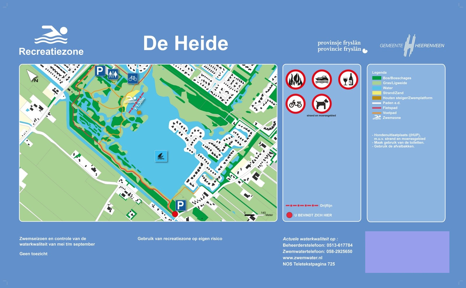 Het informatiebord bij zwemlocatie De Heide