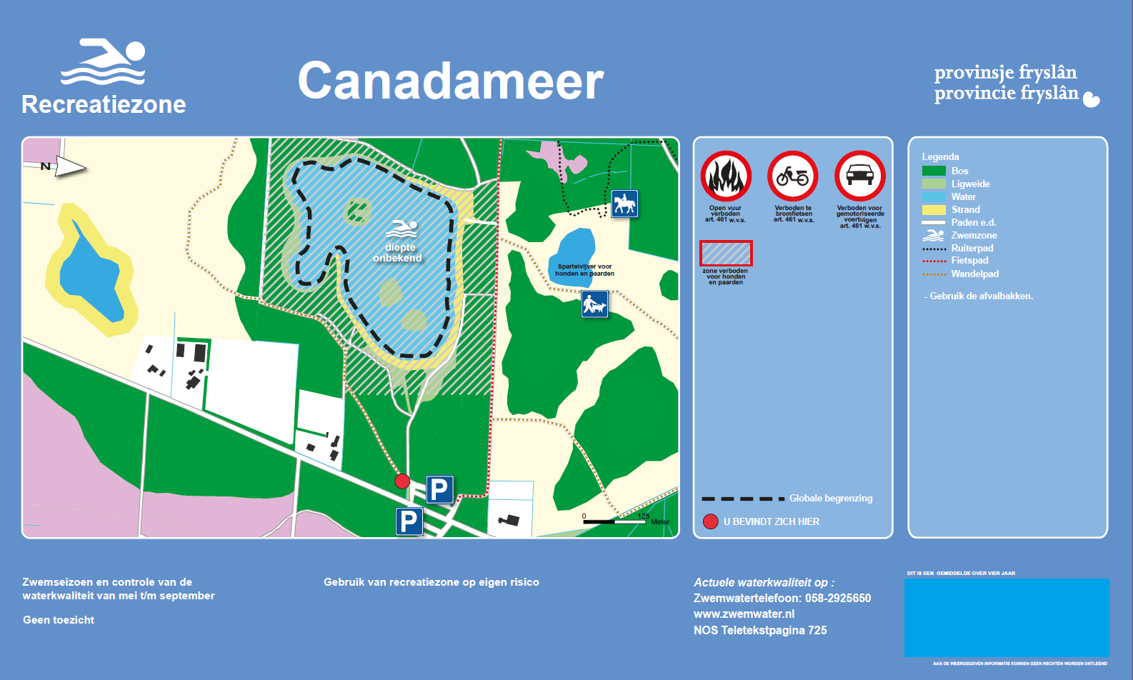 Het informatiebord bij zwemlocatie Canadameer