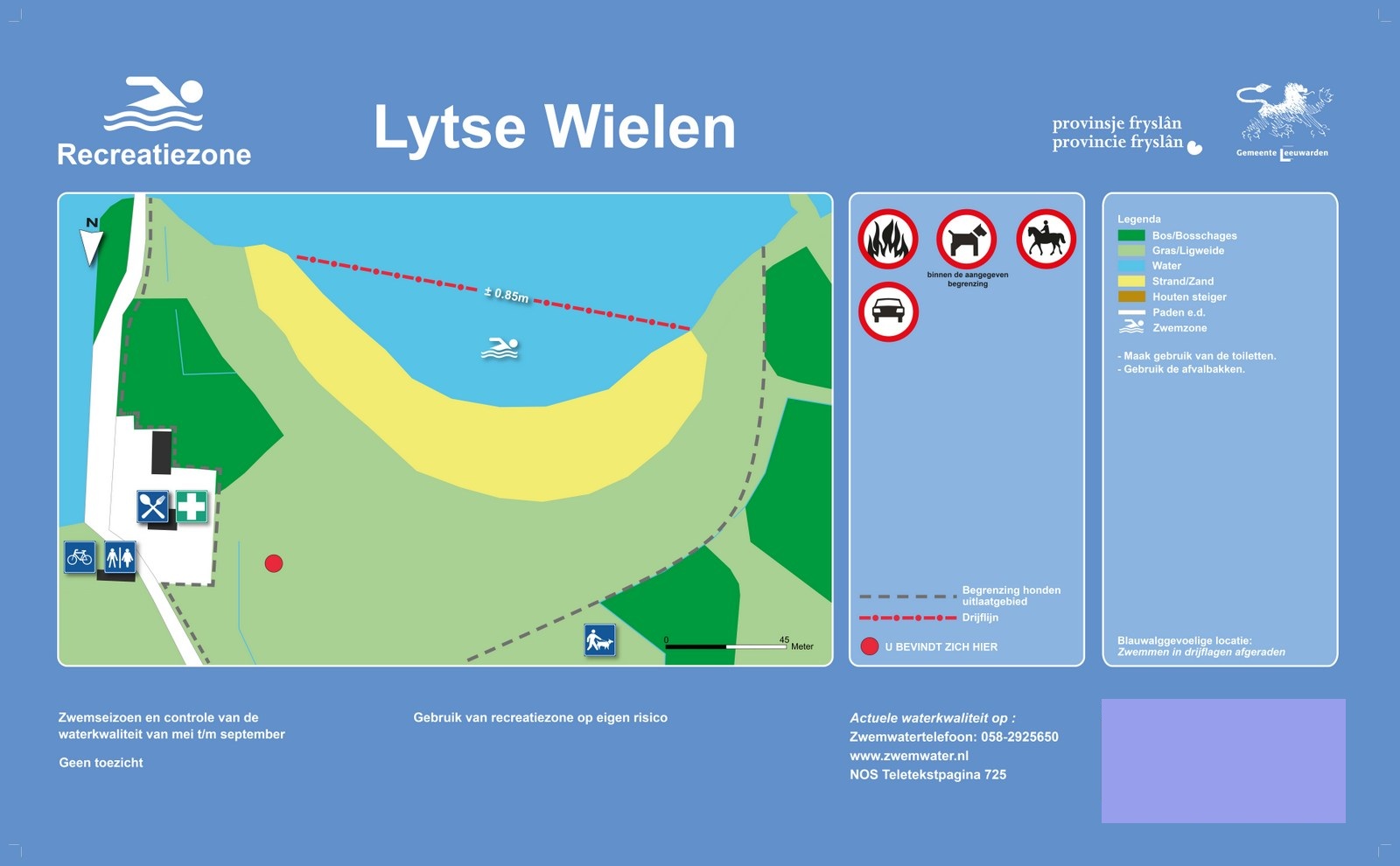Het informatiebord bij zwemlocatie Lytse Wielen