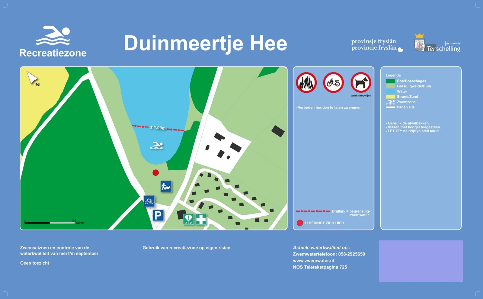 The information board at the swimming location Duinmeertje Hee
