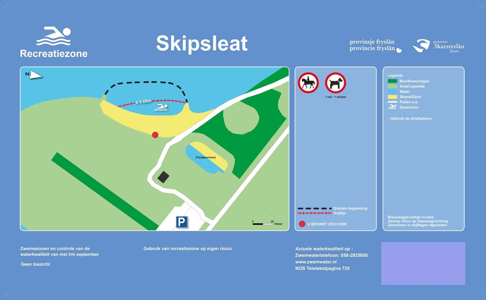 Het informatiebord bij zwemlocatie Skipsleat