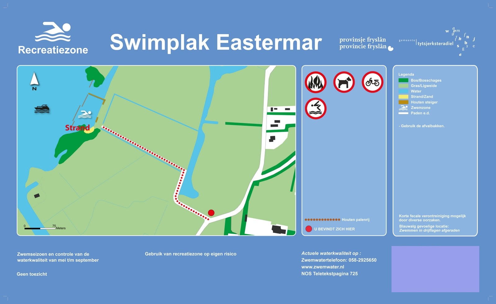 Het informatiebord bij zwemlocatie Swimplak Eastermar