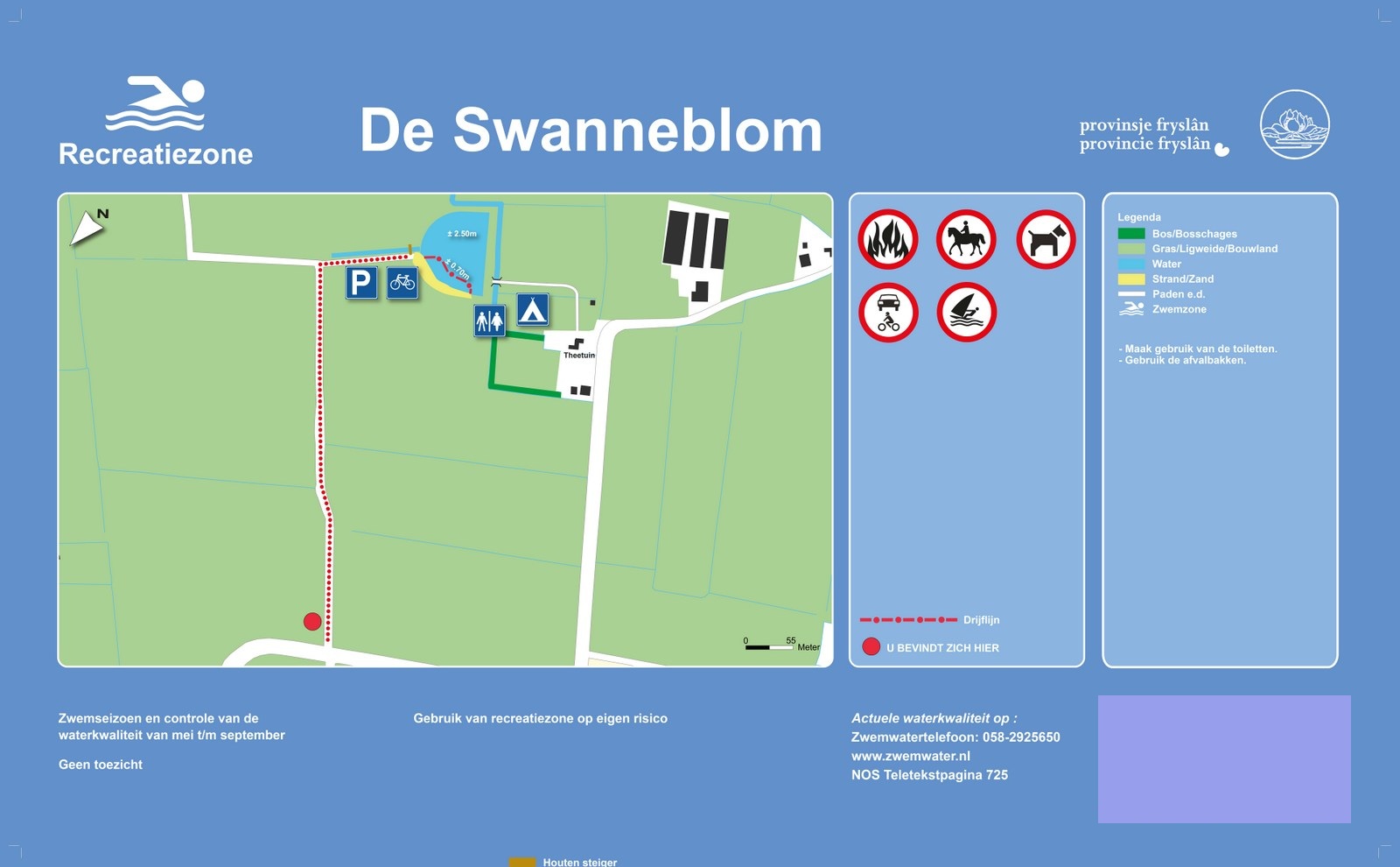Het informatiebord bij zwemlocatie De Swanneblom