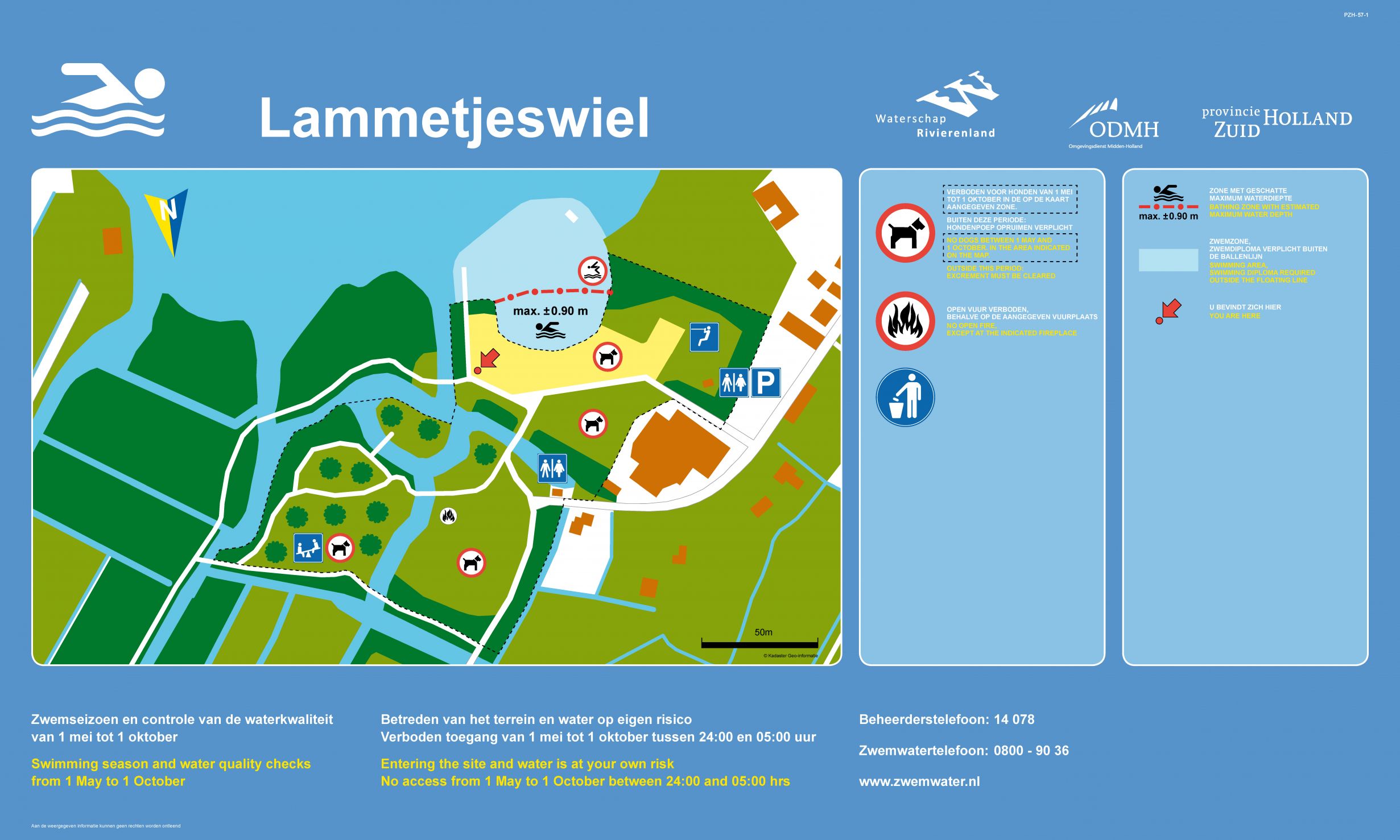 Het informatiebord bij zwemlocatie Lammetjeswiel