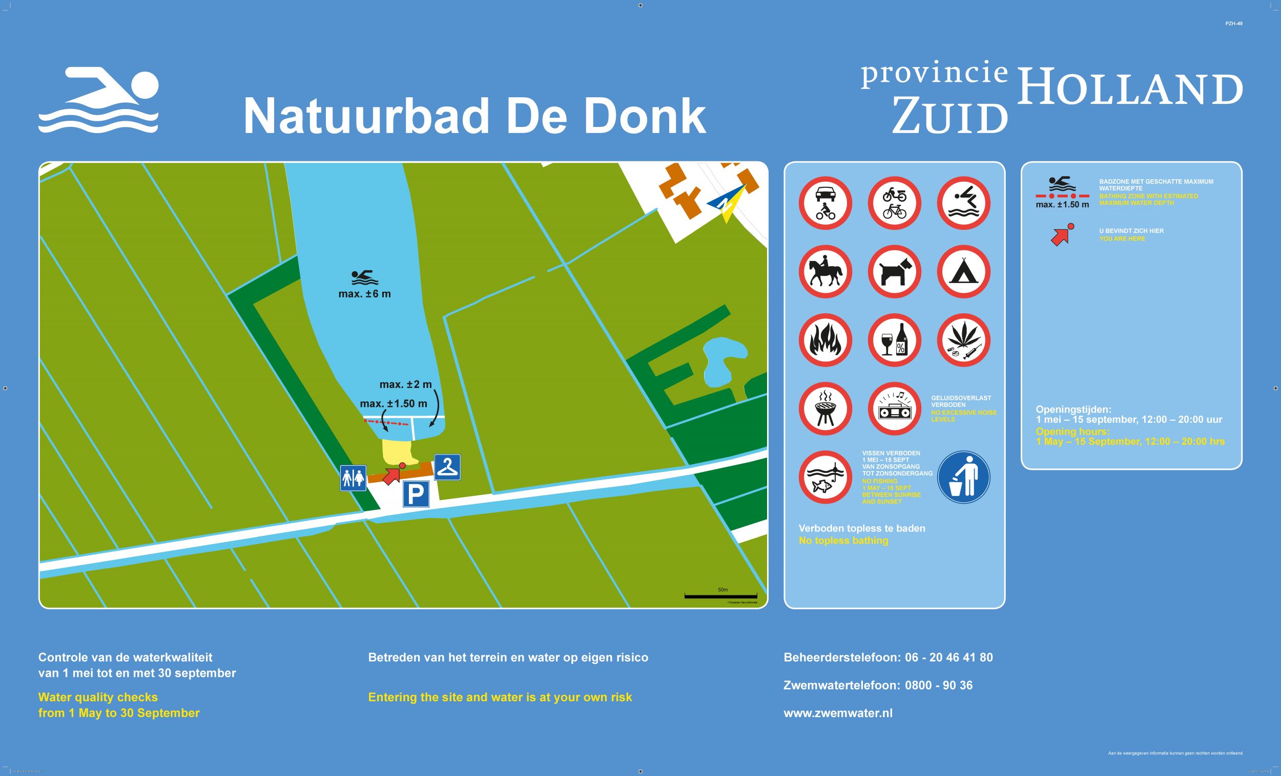 Het informatiebord bij zwemlocatie Natuurbad De Donk