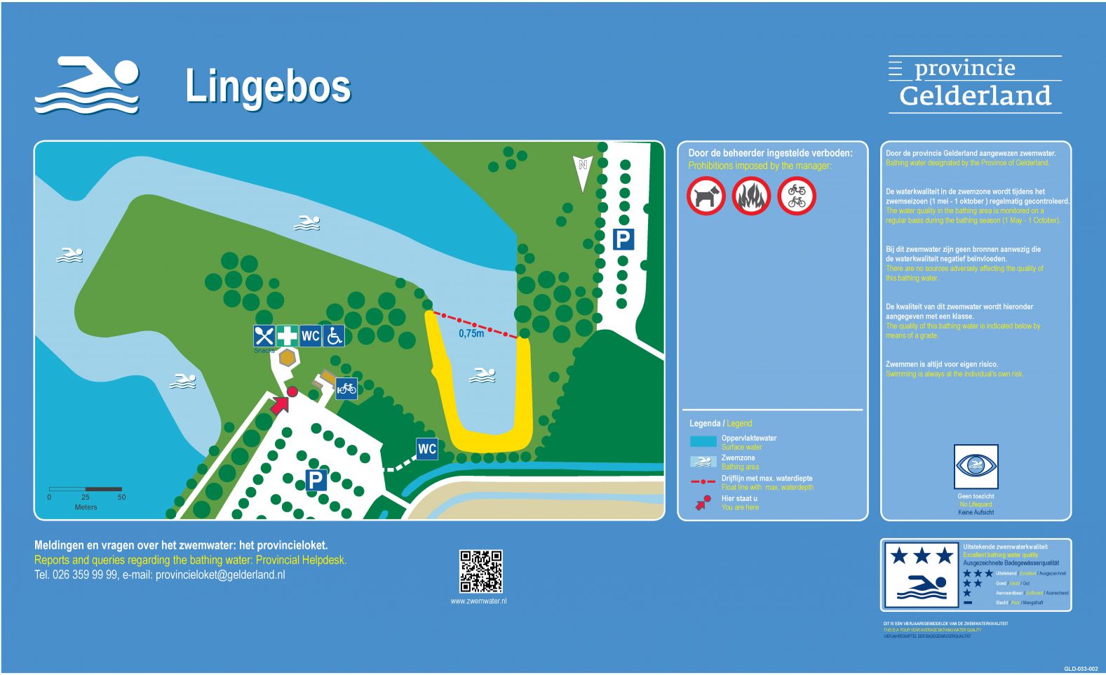 Het informatiebord bij zwemlocatie Lingebos