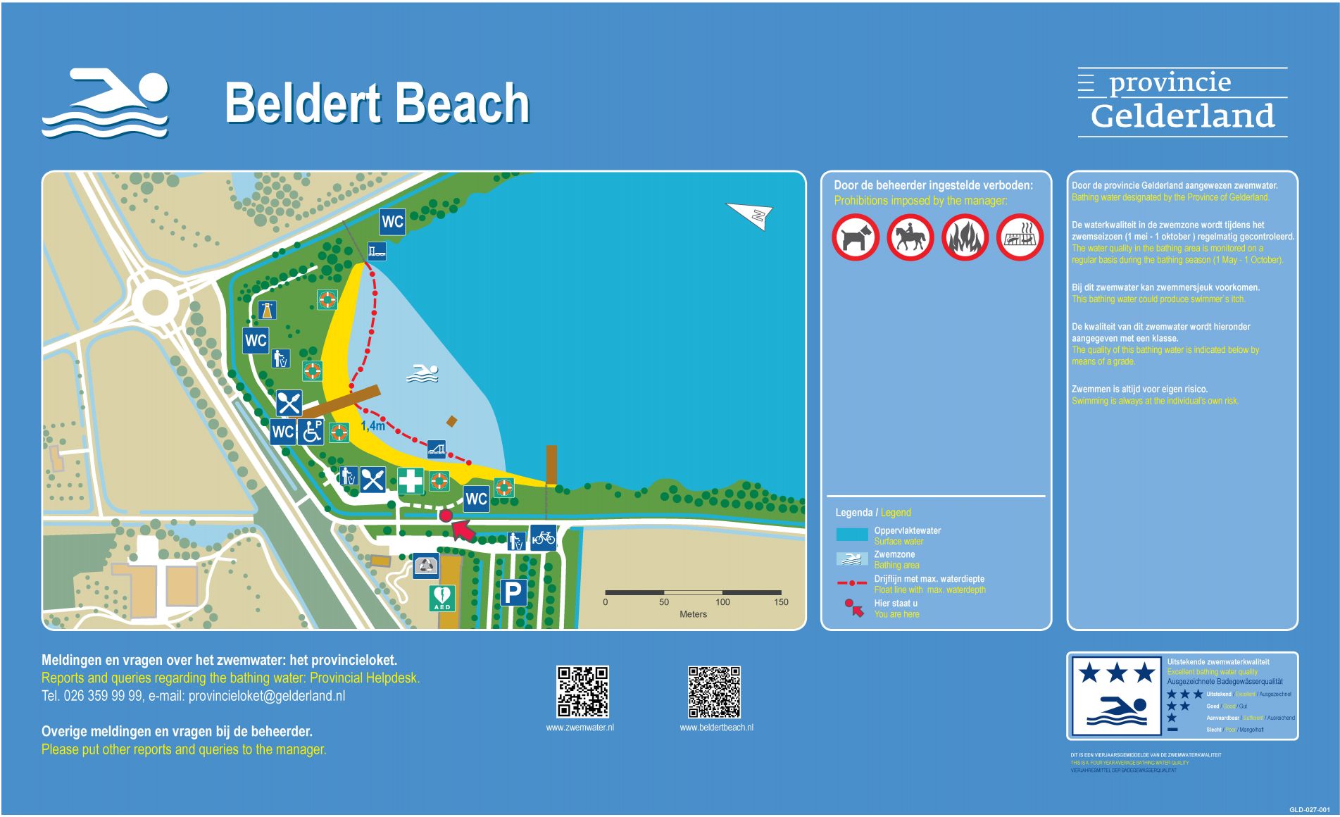 Het informatiebord bij zwemlocatie Beldert Beach