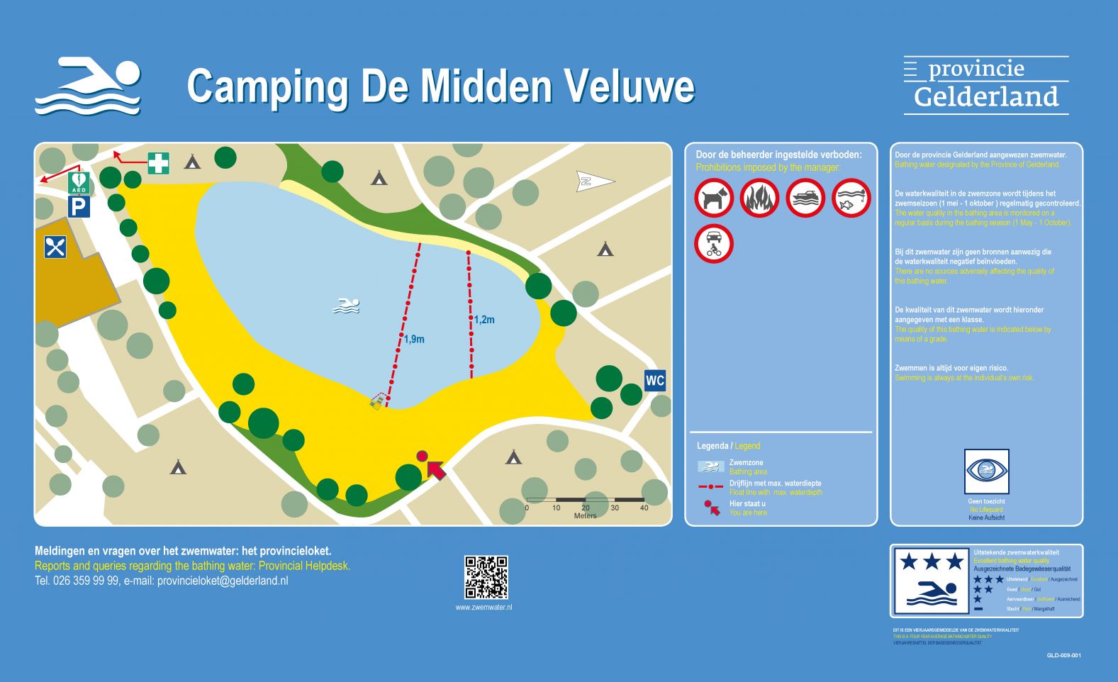 Het informatiebord bij zwemlocatie Camping De Midden Veluwe