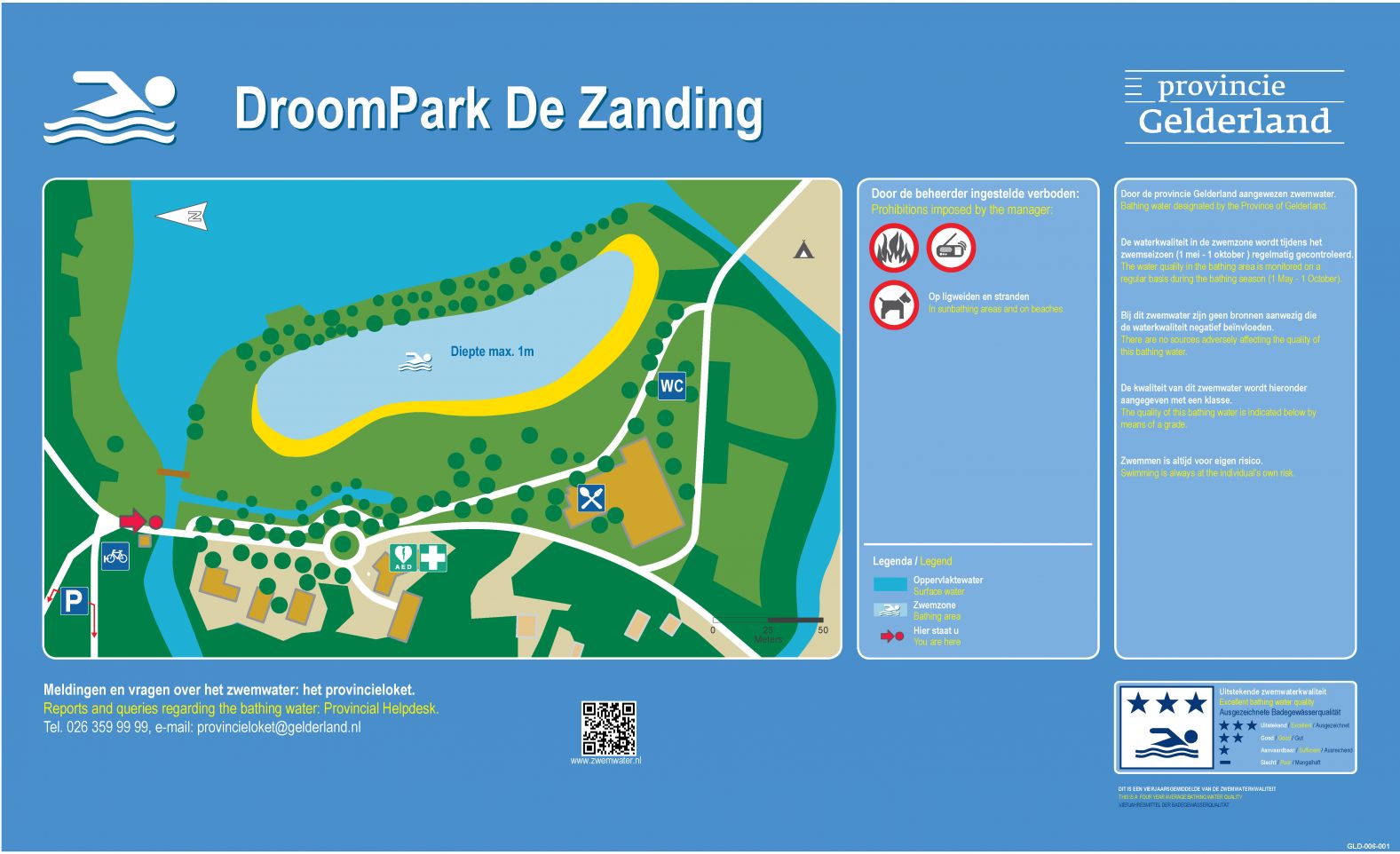 Het informatiebord bij zwemlocatie Droompark De Zanding