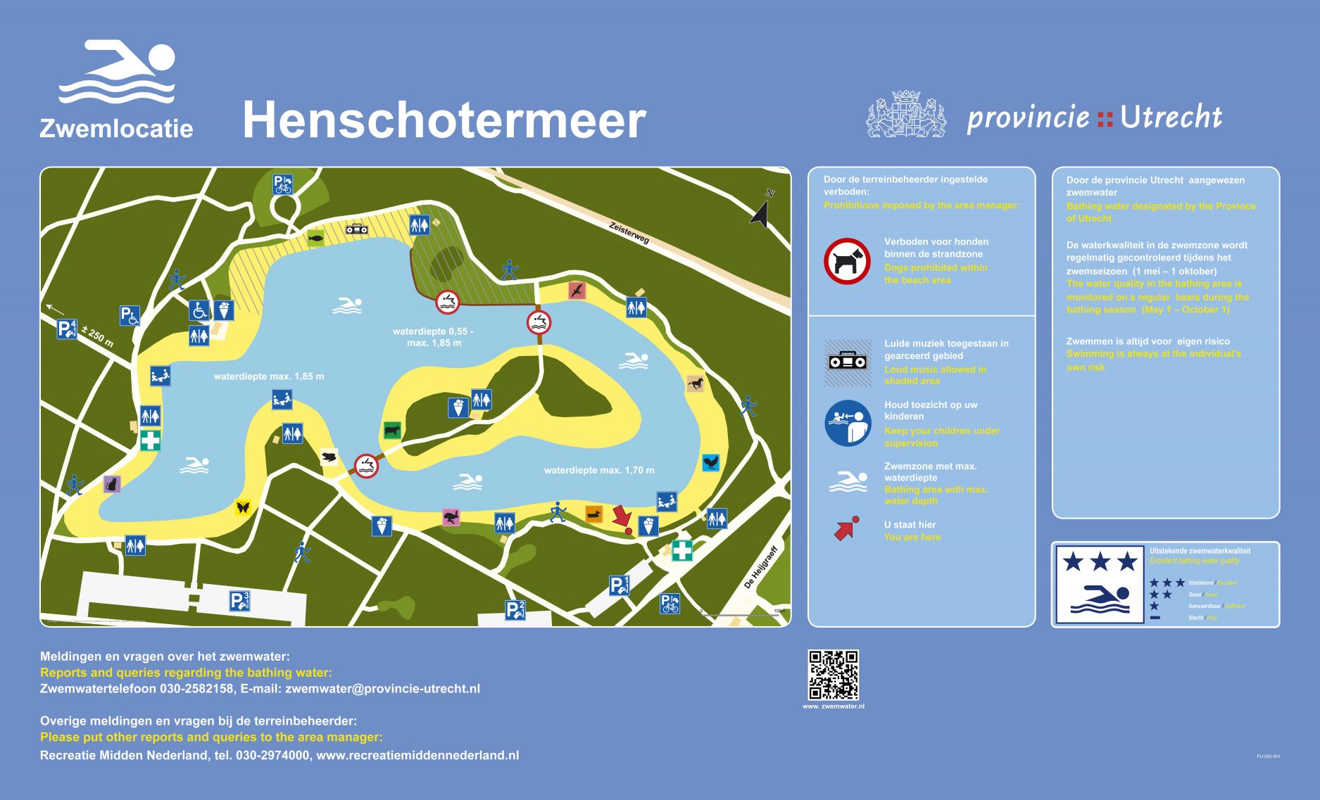 Het informatiebord bij zwemlocatie Henschotermeer (Zuidzijde), Woudenberg