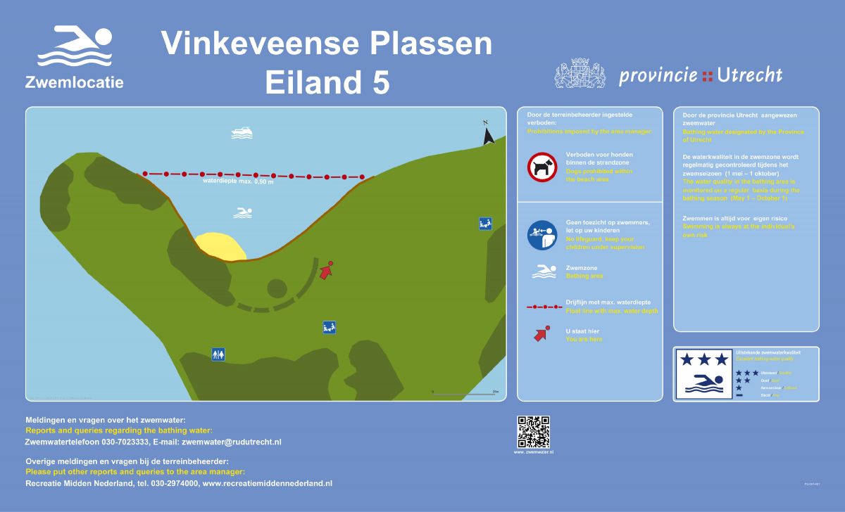 Het informatiebord bij zwemlocatie Vinkeveense Plassen (Eiland 5)