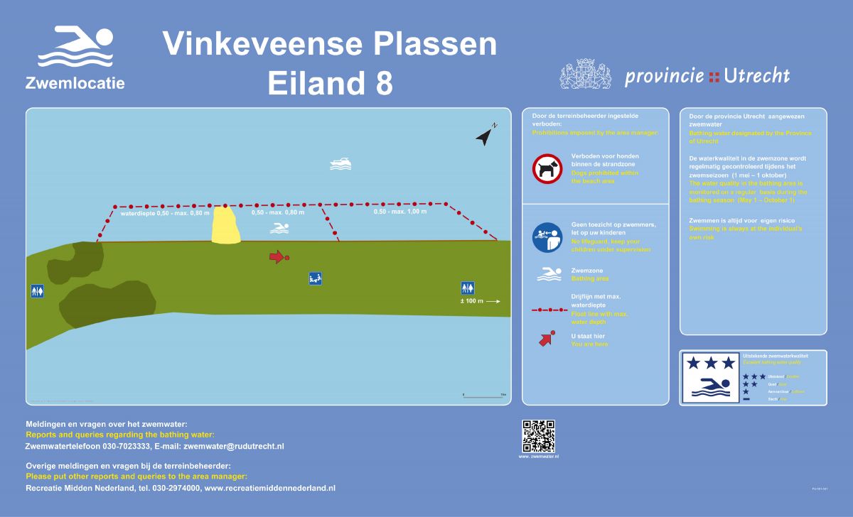 Het informatiebord bij zwemlocatie Vinkeveense Plassen (Eiland 8)