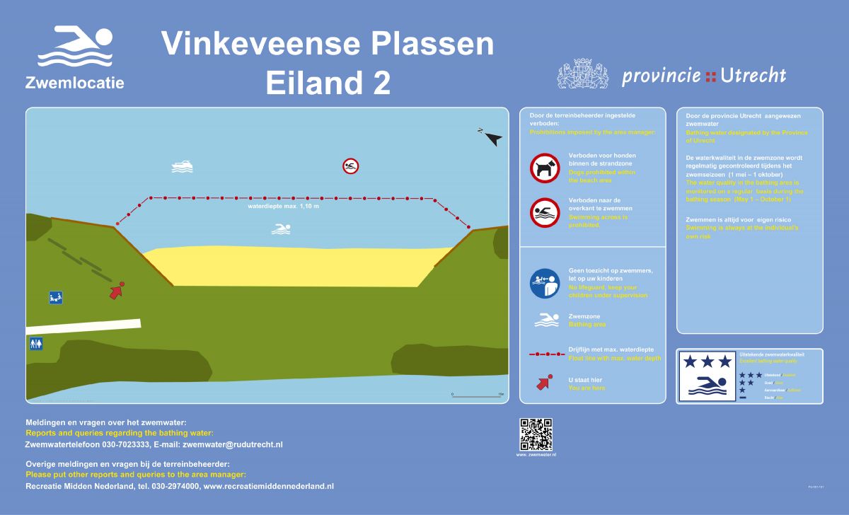 Het informatiebord bij zwemlocatie Vinkeveense Plassen (Eiland 2)