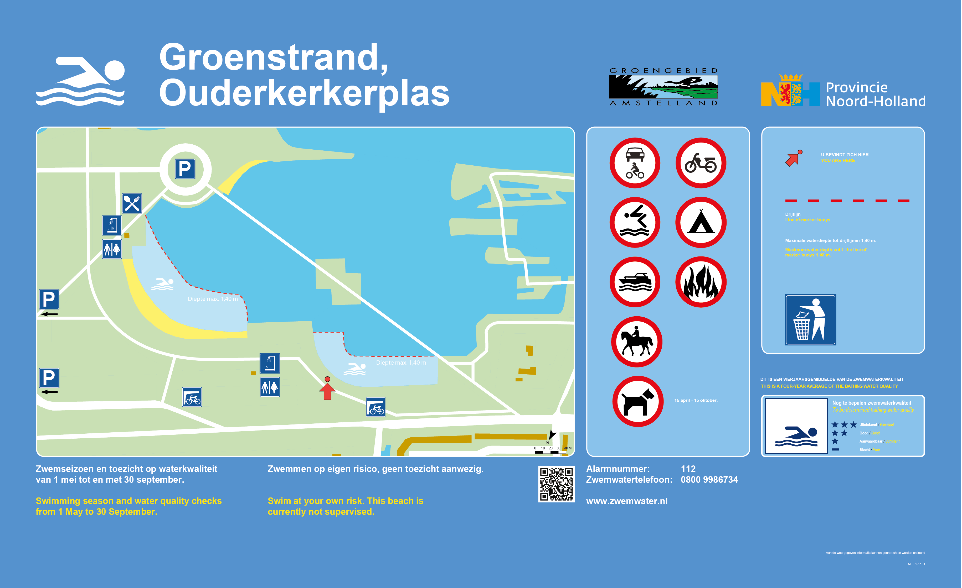 The information board at the swimming location Groenstrand, Ouderkerkerplas