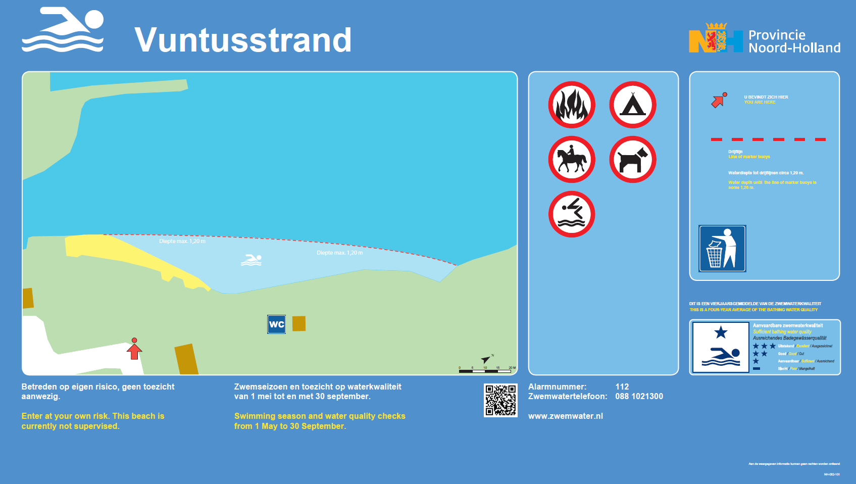Het informatiebord bij zwemlocatie Vuntusstrand
