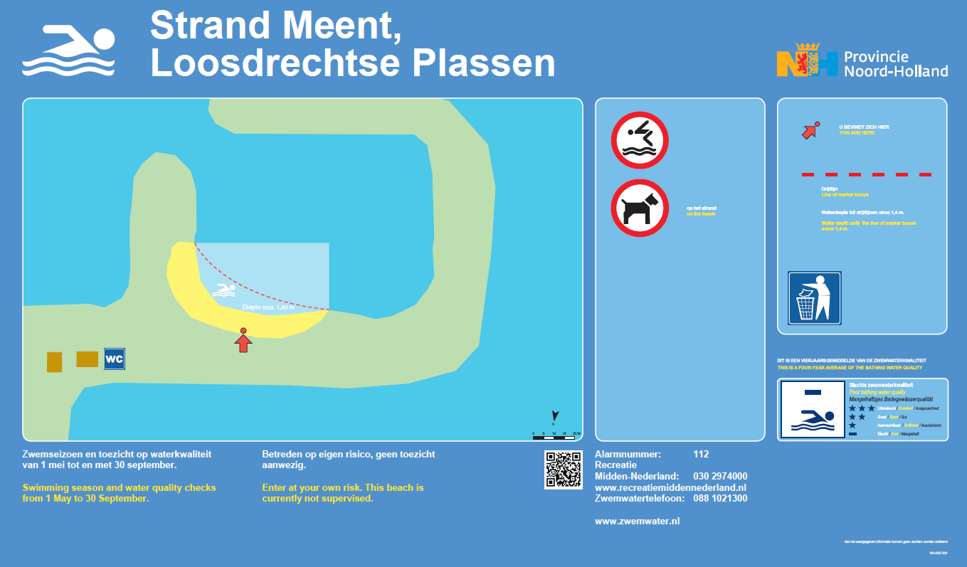 Het informatiebord bij zwemlocatie Strand Meent, Loosdrechtse Plassen