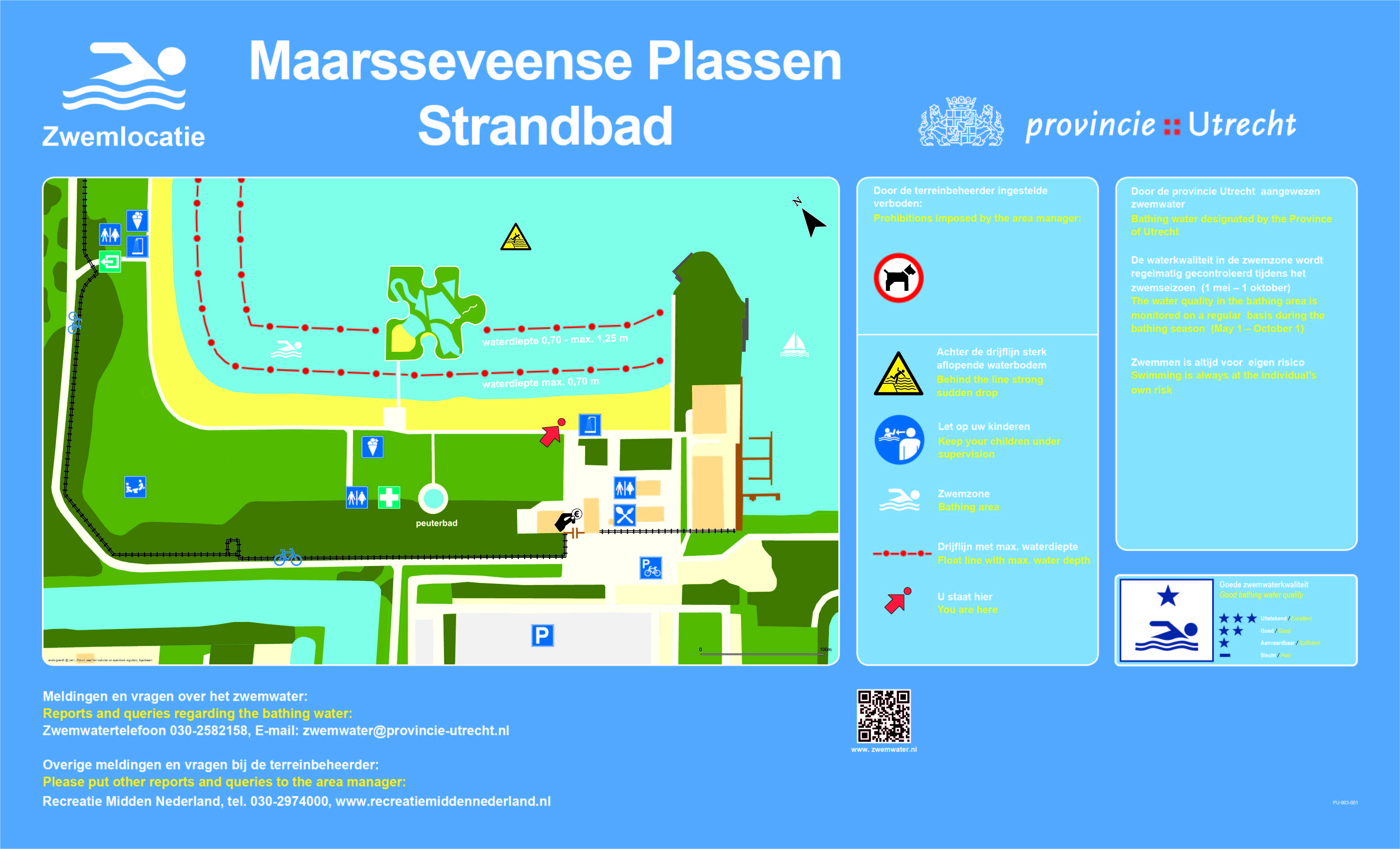 Het informatiebord bij zwemlocatie Maarsseveense Plassen Strandbad