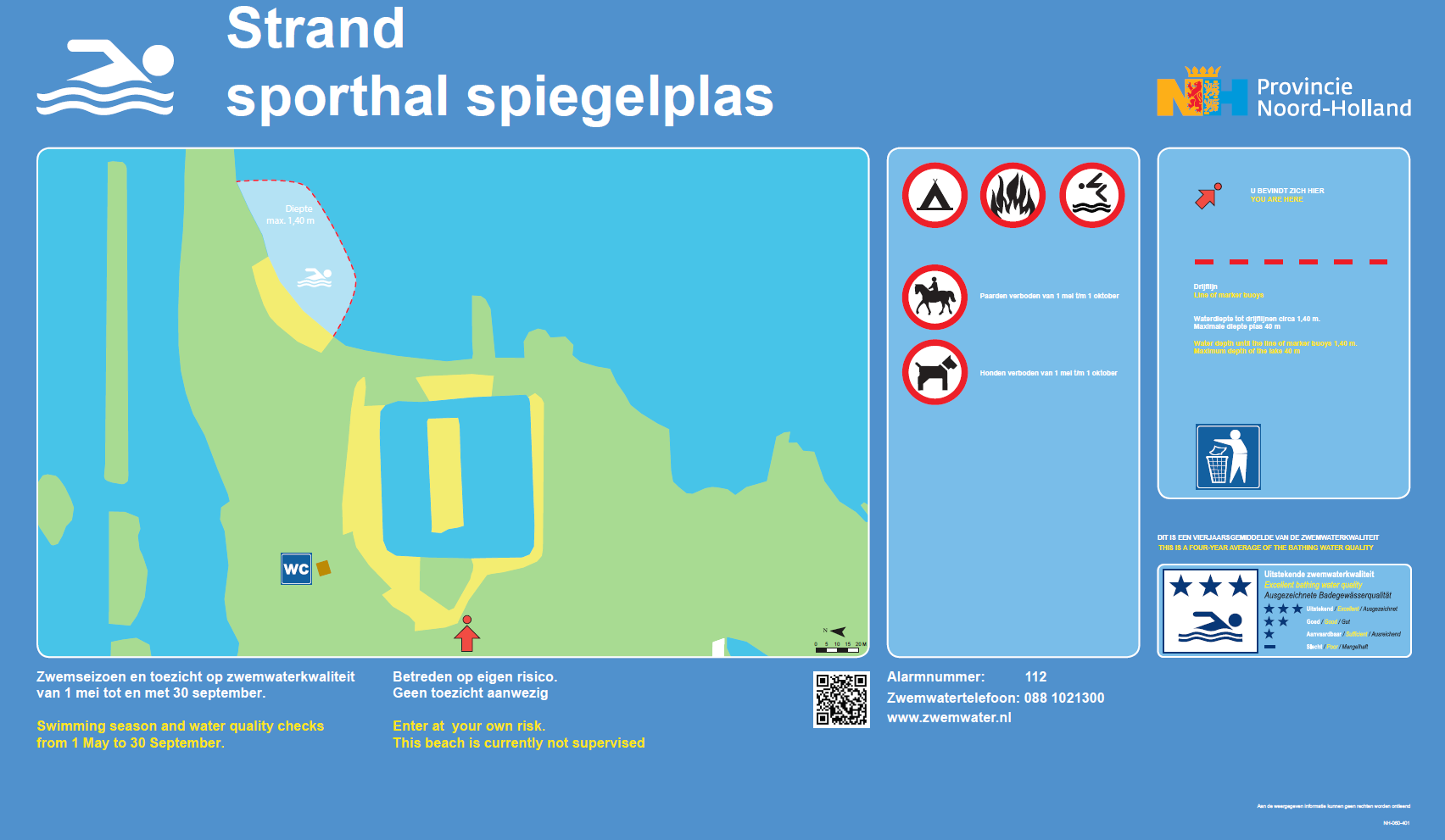 Het informatiebord bij zwemlocatie Strand Sporthal Spiegelplas