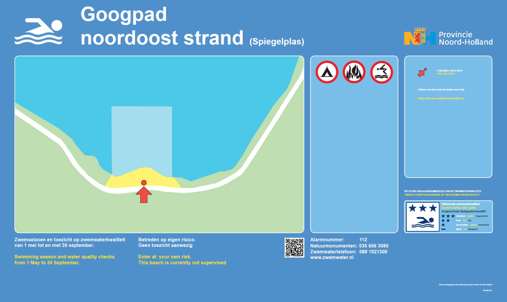 Het informatiebord bij zwemlocatie Googpad Noordoost Strand (Spiegelplas)