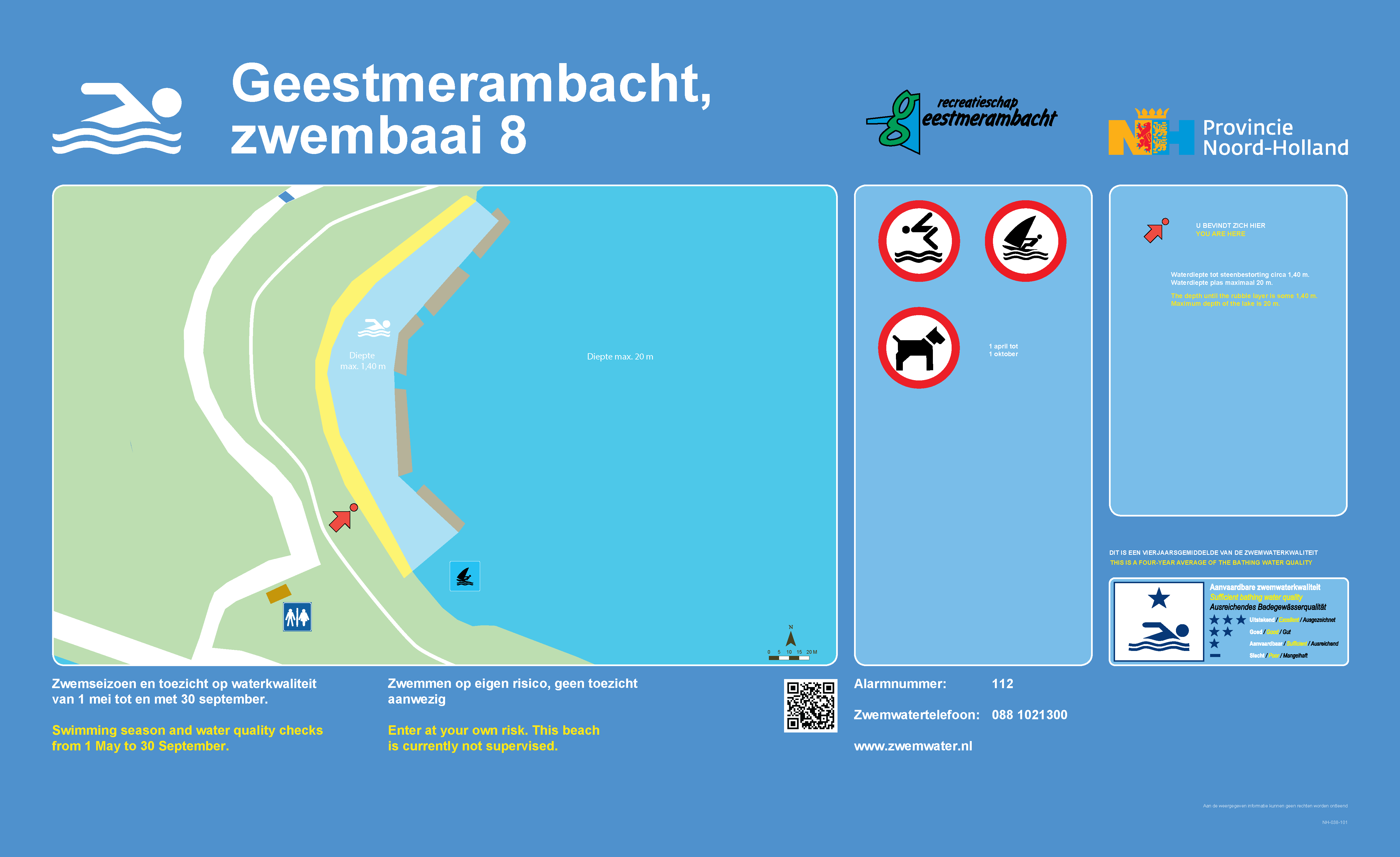 The information board at the swimming location Geestmerambacht, Zwembaai 8