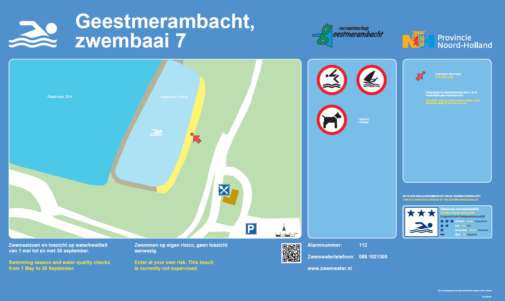 The information board at the swimming location Geestmerambacht, Zwembaai 7
