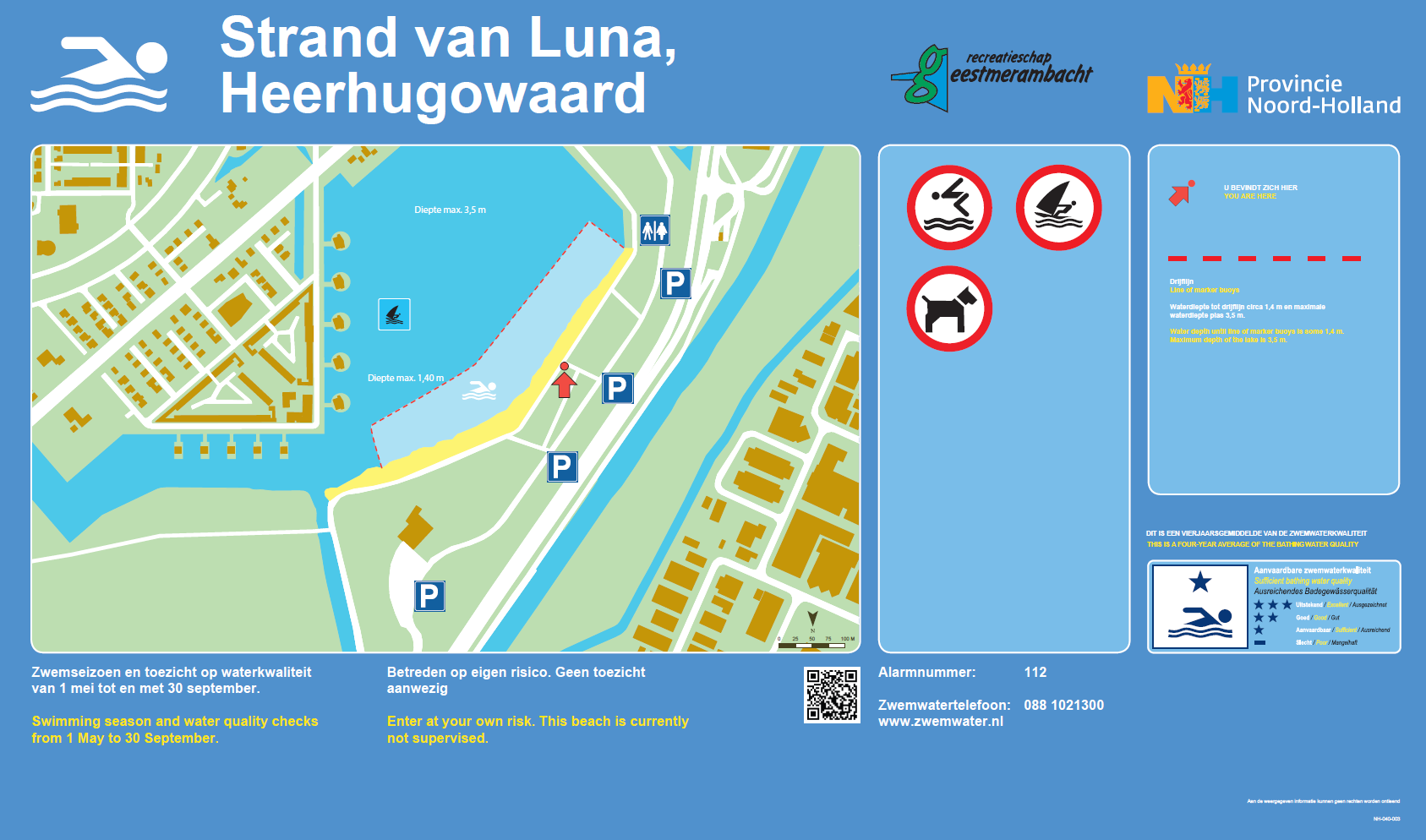Het informatiebord bij zwemlocatie Strand van Luna, Heerhugowaard
