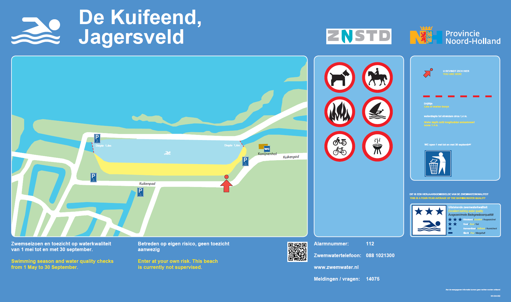 The information board at the swimming location De Kuifeend; Jagersveld