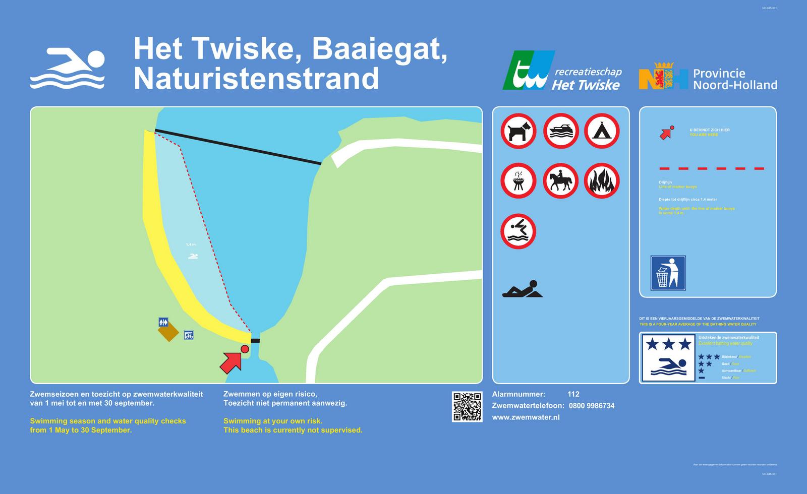 Het informatiebord bij zwemlocatie Het Twiske Baaiegat Naturistenstrand