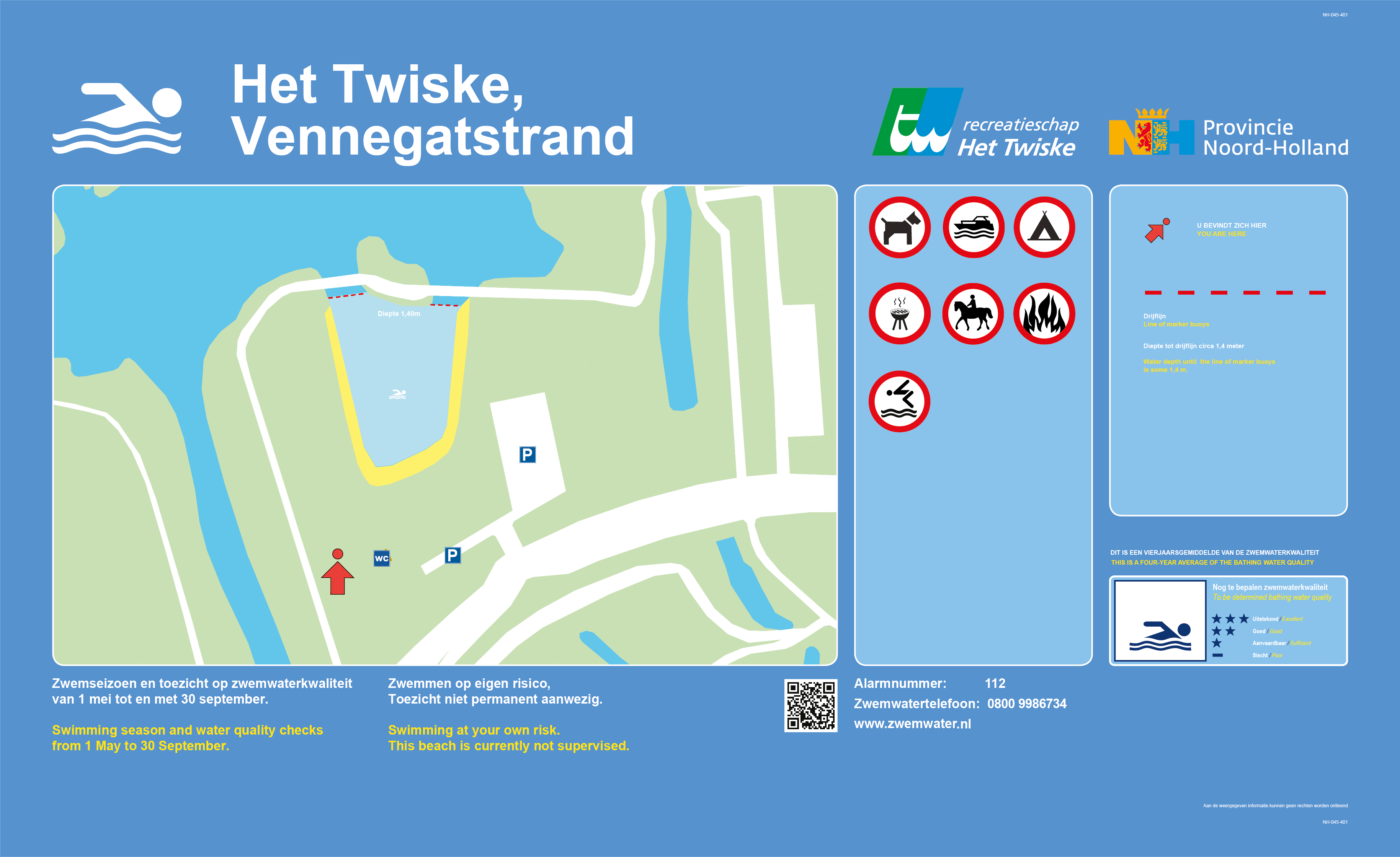 The information board at the swimming location Het Twiske; Vennegatstrand