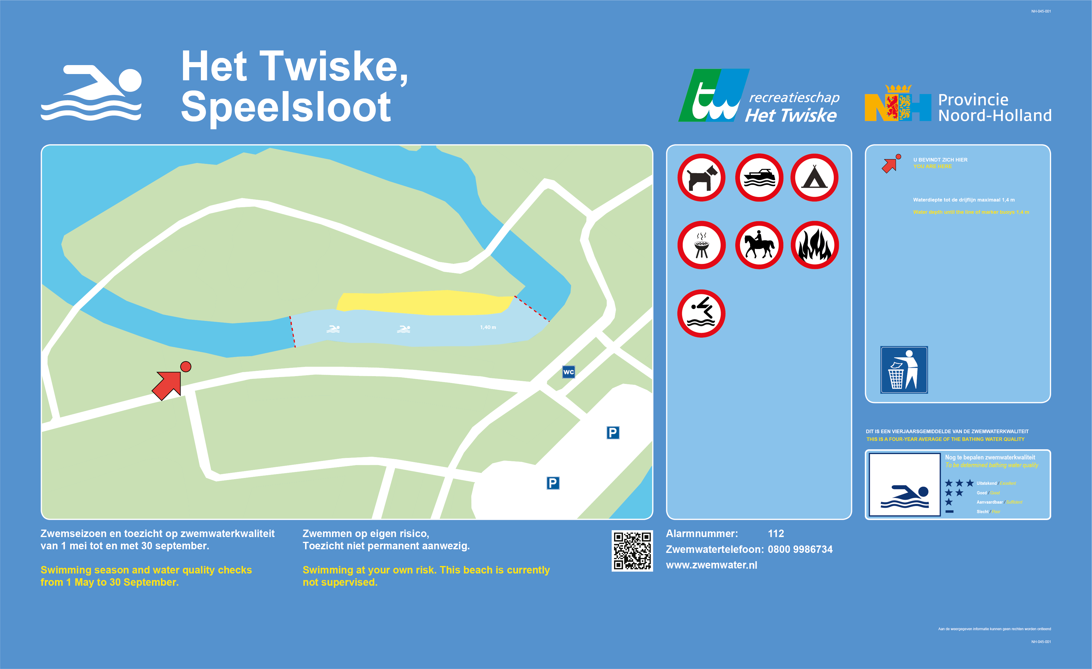 The information board at the swimming location Het Twiske Speelsloot