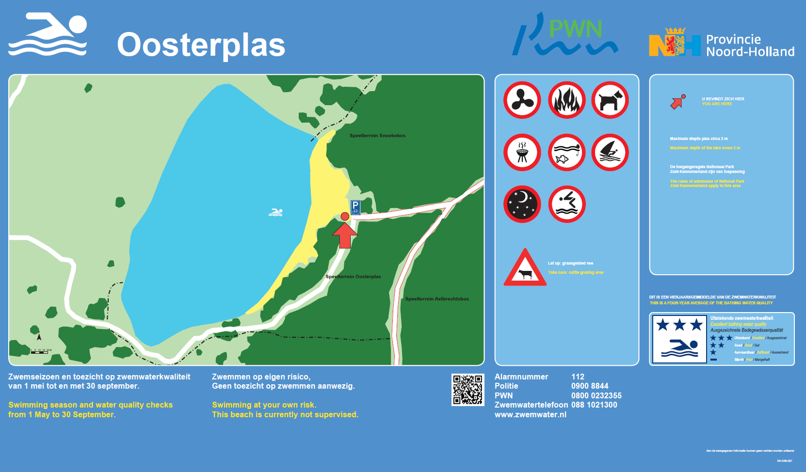 Het informatiebord bij zwemlocatie Oosterplas Duinmeer