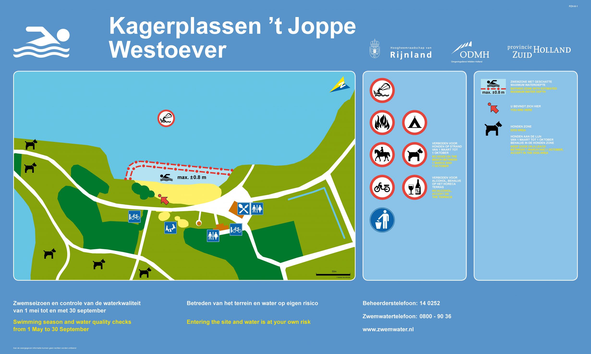 Het informatiebord bij zwemlocatie Kagerplassen 't Joppe Westoever