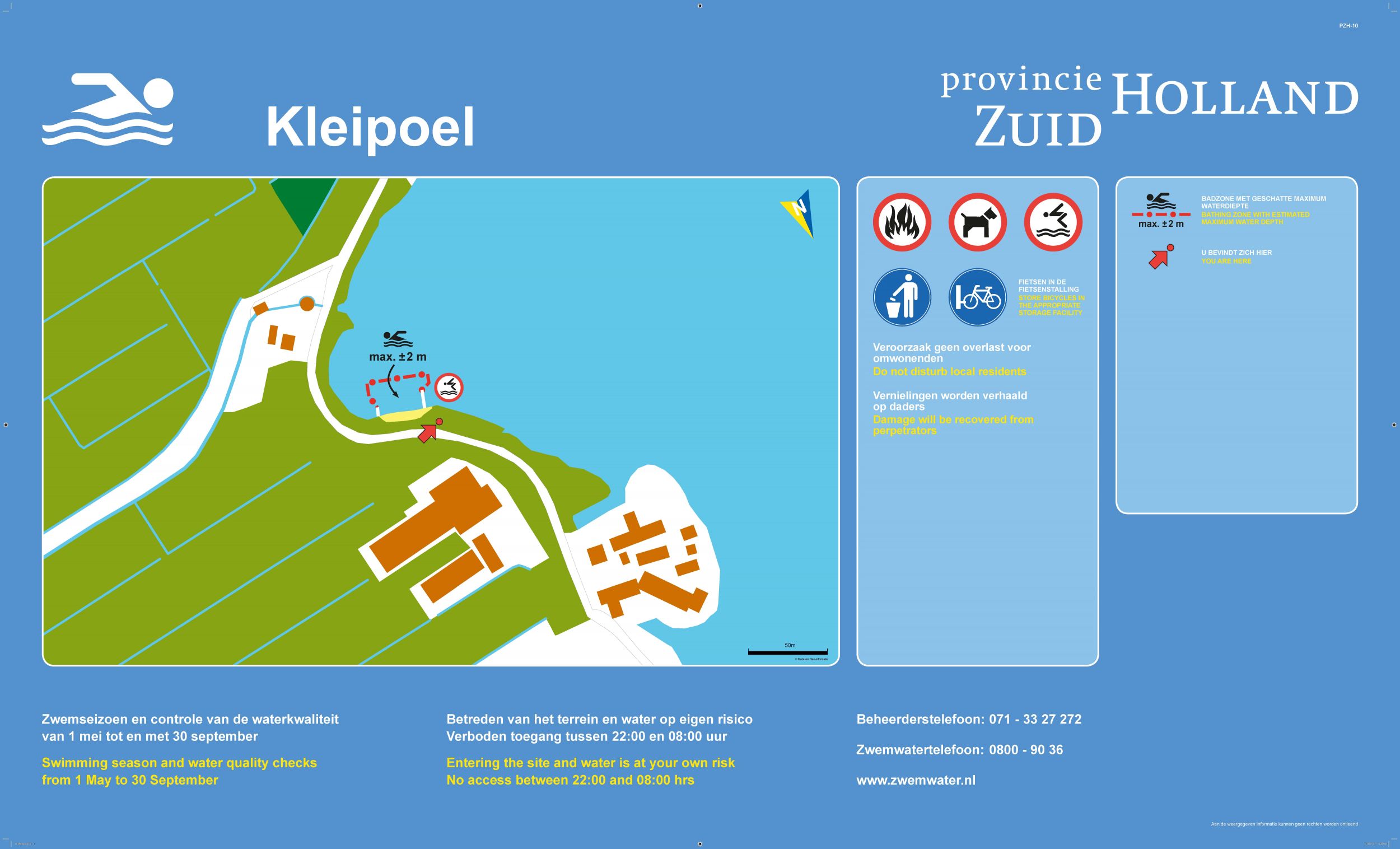 Het informatiebord bij zwemlocatie Kleipoel