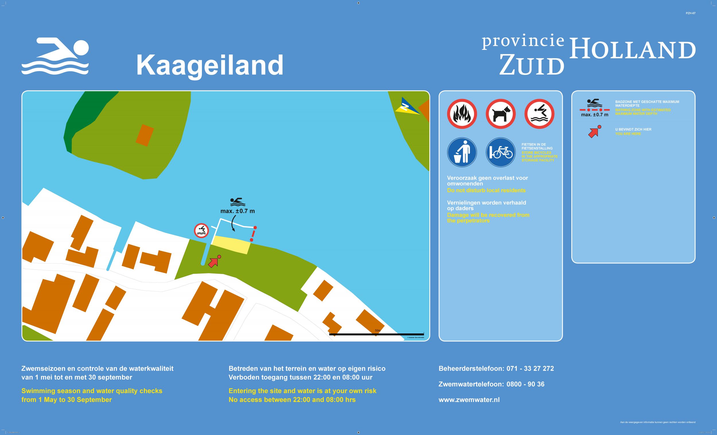 Het informatiebord bij zwemlocatie Kaageiland