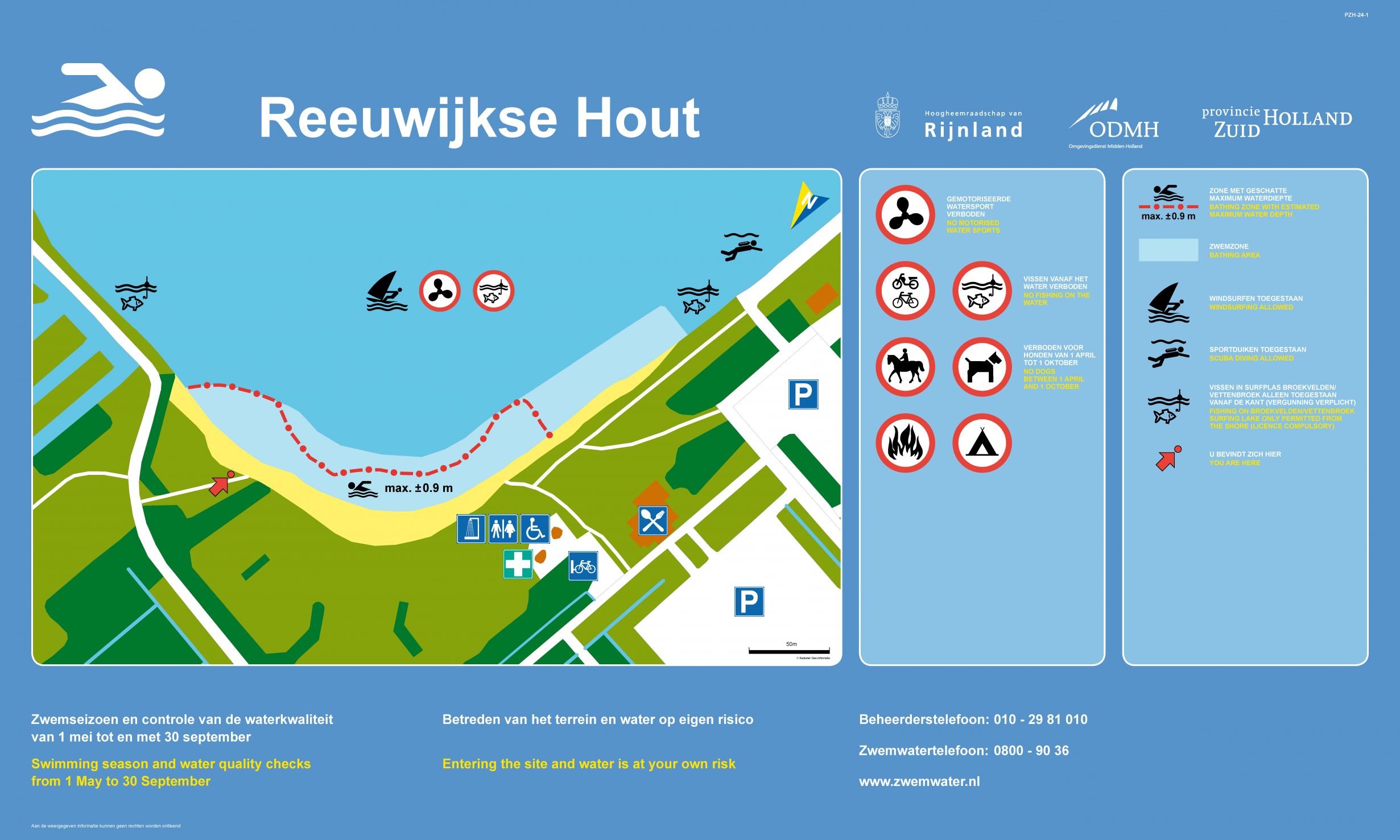 Het informatiebord bij zwemlocatie Reeuwijkse Hout