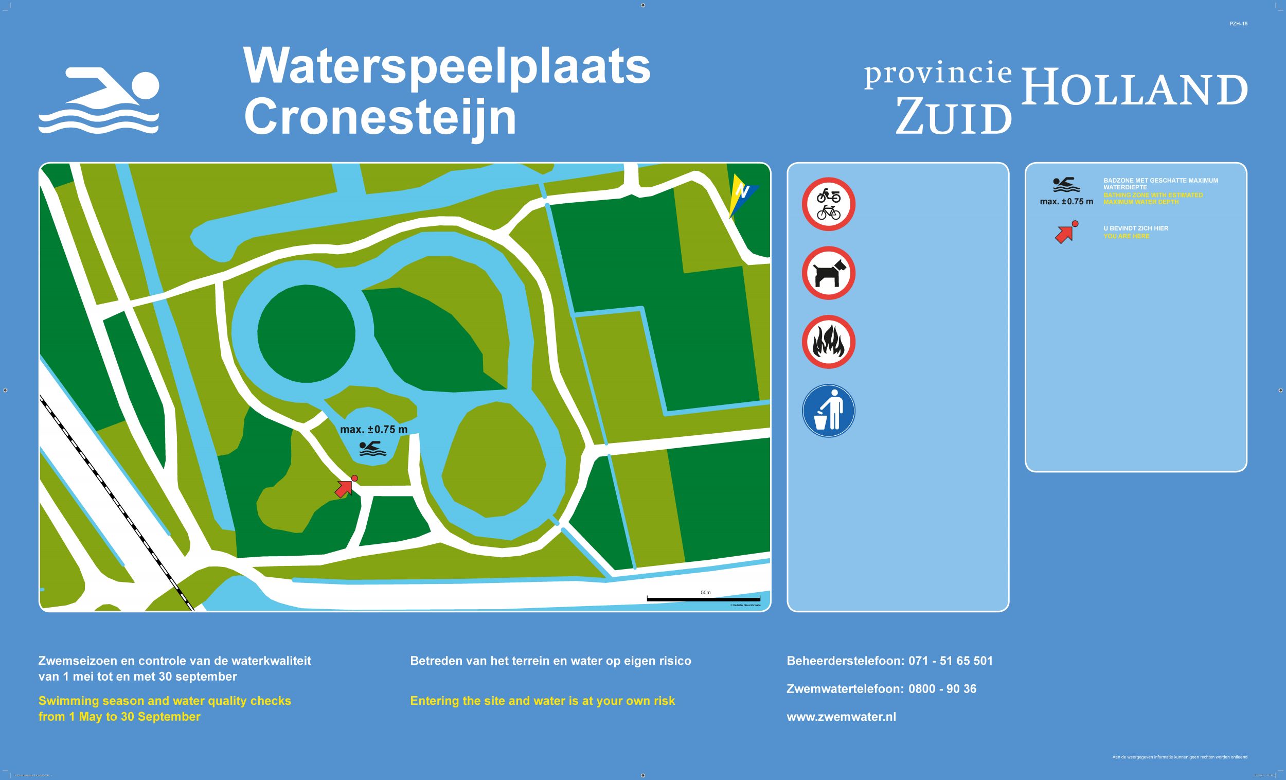 Het informatiebord bij zwemlocatie Waterspeelplaats Cronesteijn