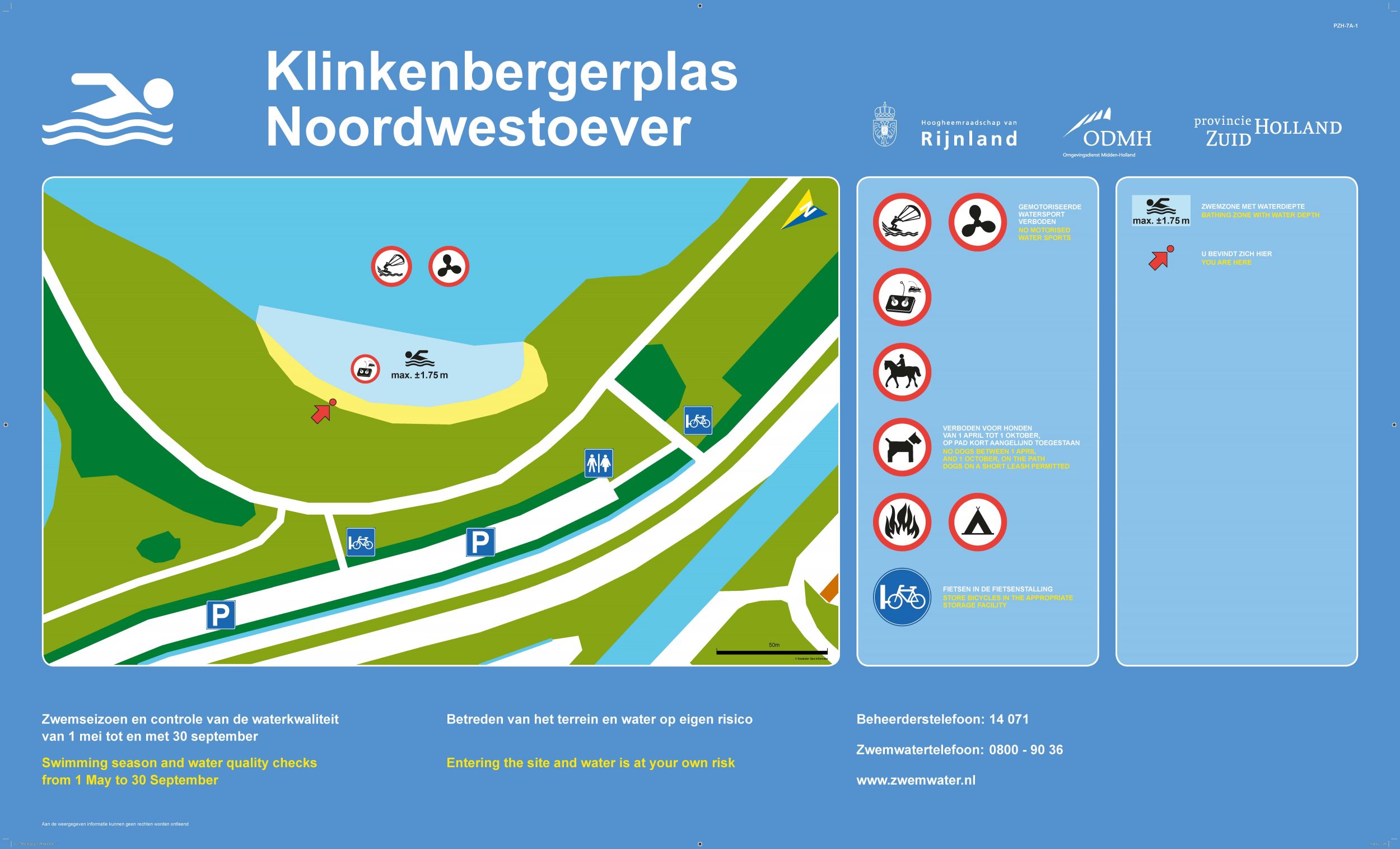 Het informatiebord bij zwemlocatie Klinkenbergerplas Noordwestoever