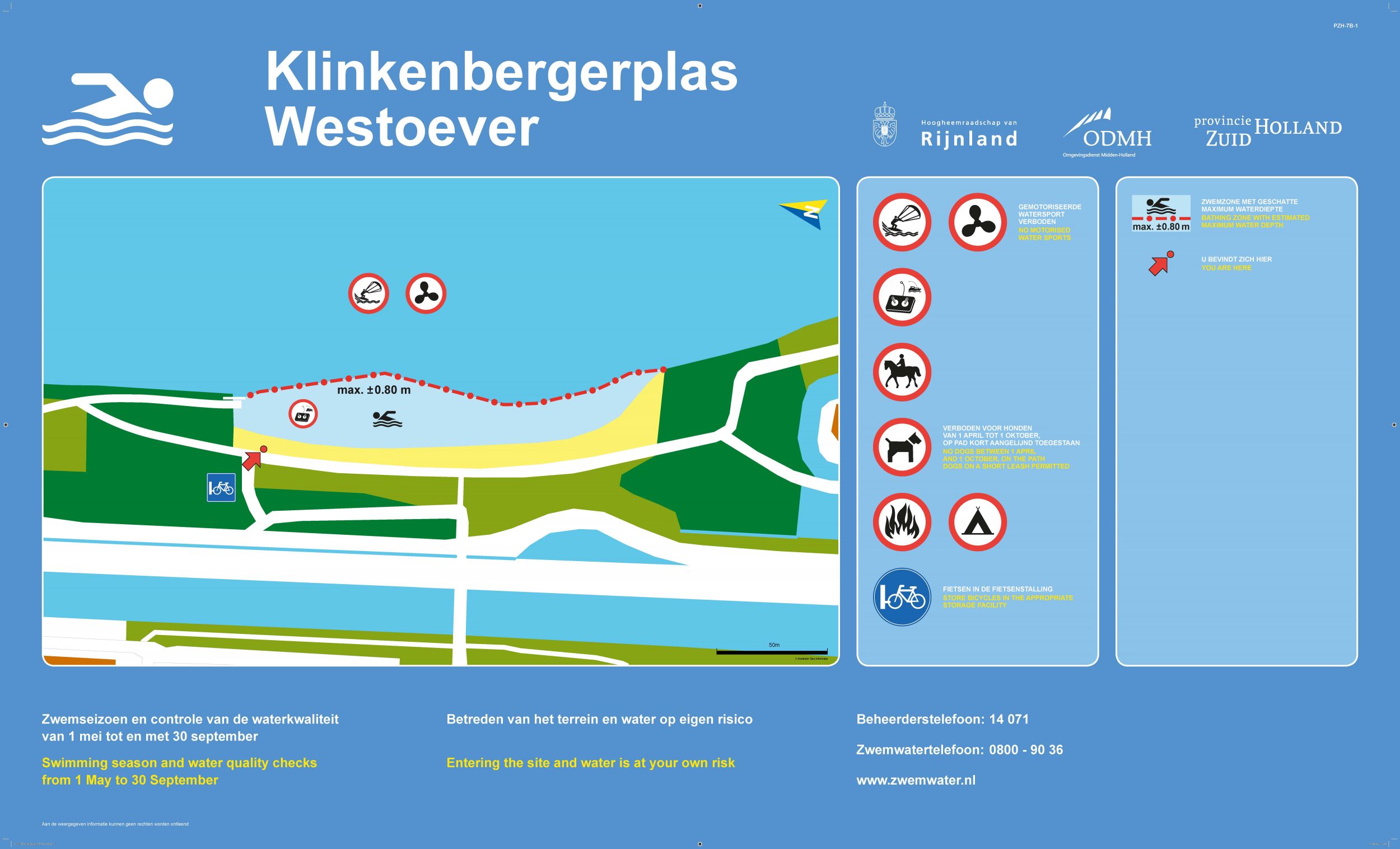 Het informatiebord bij zwemlocatie Klinkenbergerplas Westoever