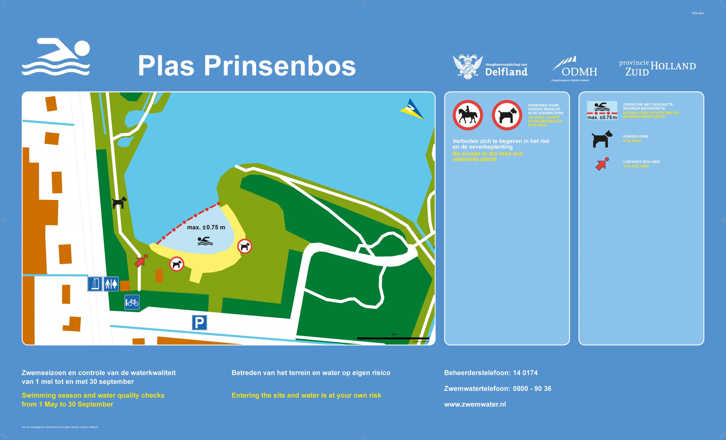 Het informatiebord bij zwemlocatie Plas Prinsenbos