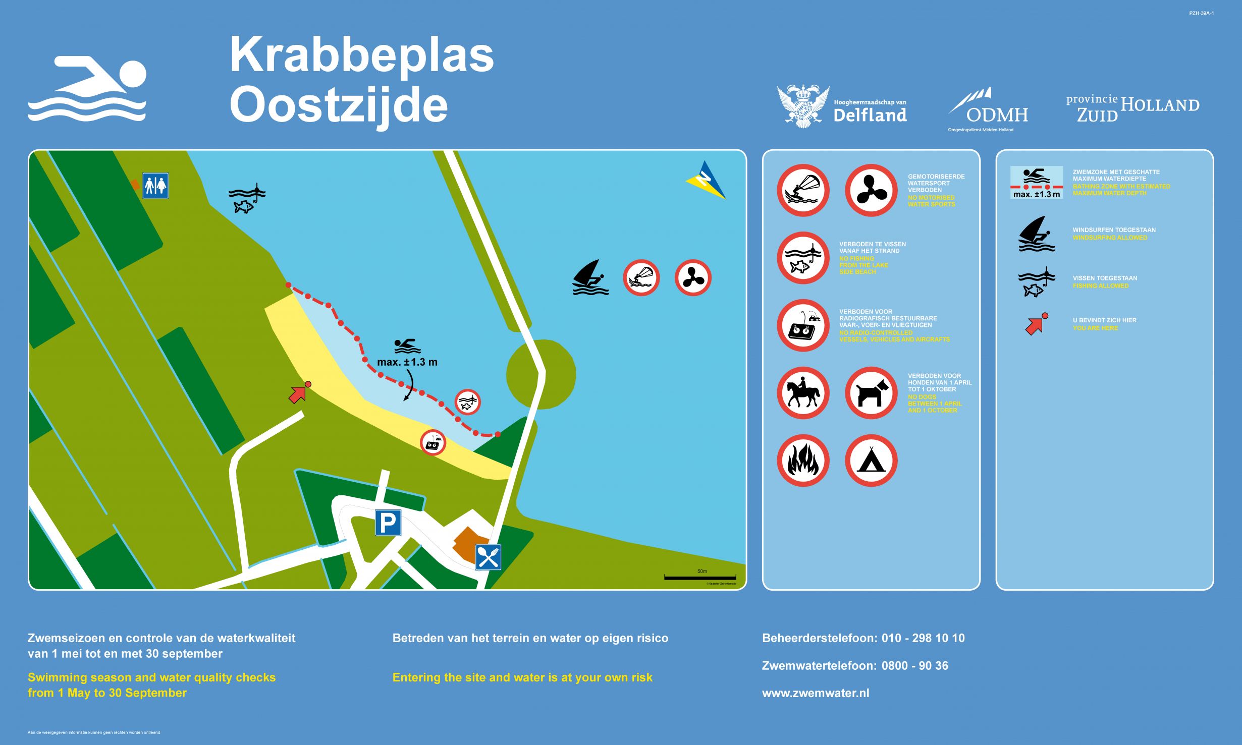 Het informatiebord bij zwemlocatie Krabbeplas Oostzijde