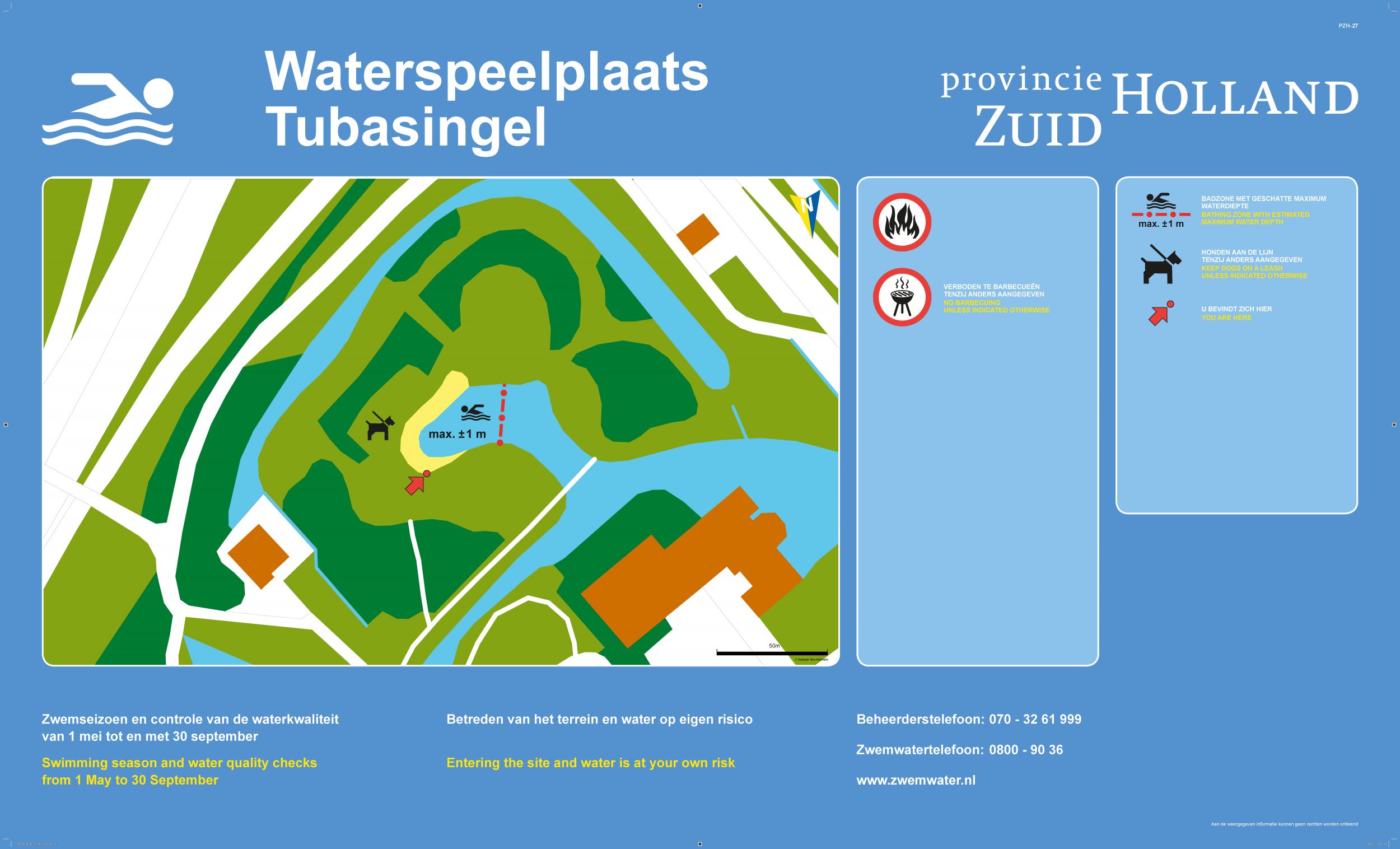 Het informatiebord bij zwemlocatie Waterspeelplaats Tubasingel