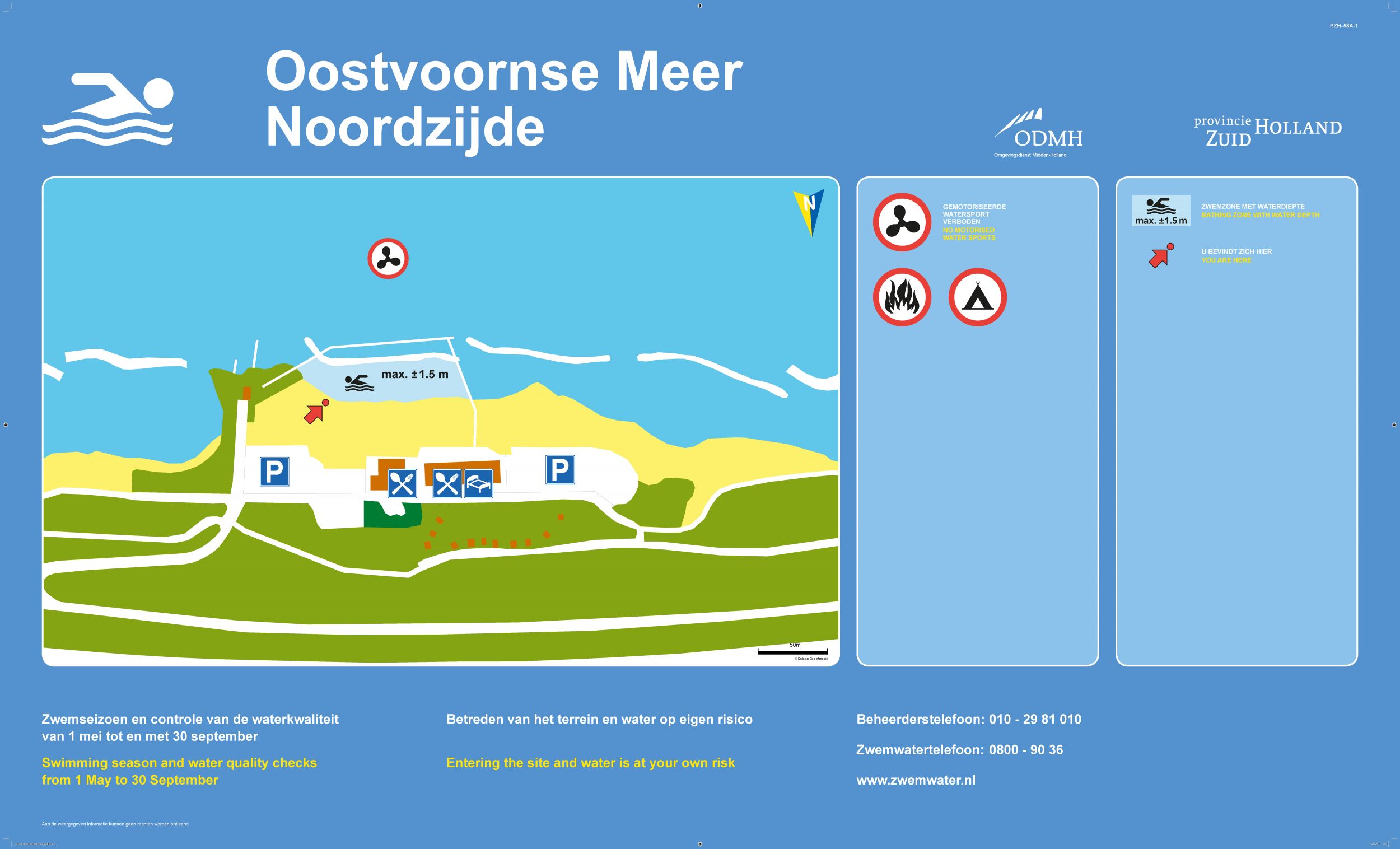 Het informatiebord bij zwemlocatie Oostvoornse Meer Noordzijde