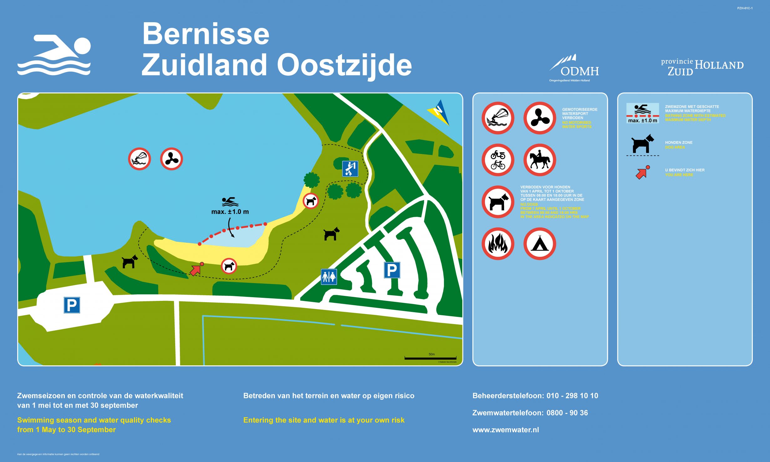 Het informatiebord bij zwemlocatie Bernisse Zuidland Oostzijde