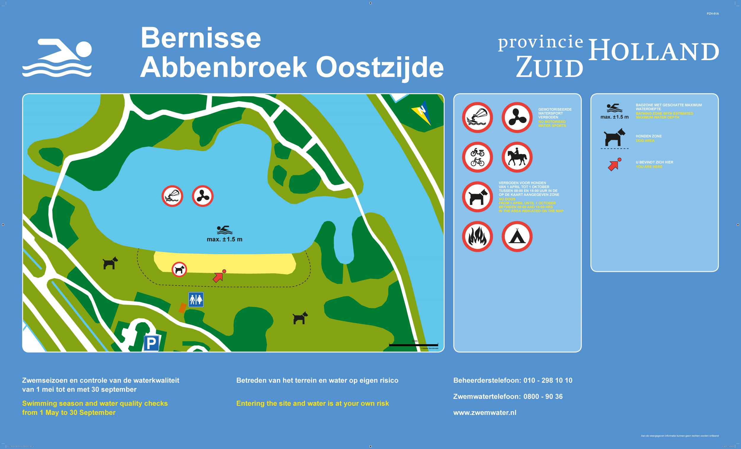 Het informatiebord bij zwemlocatie Bernisse Abbenbroek Oostzijde