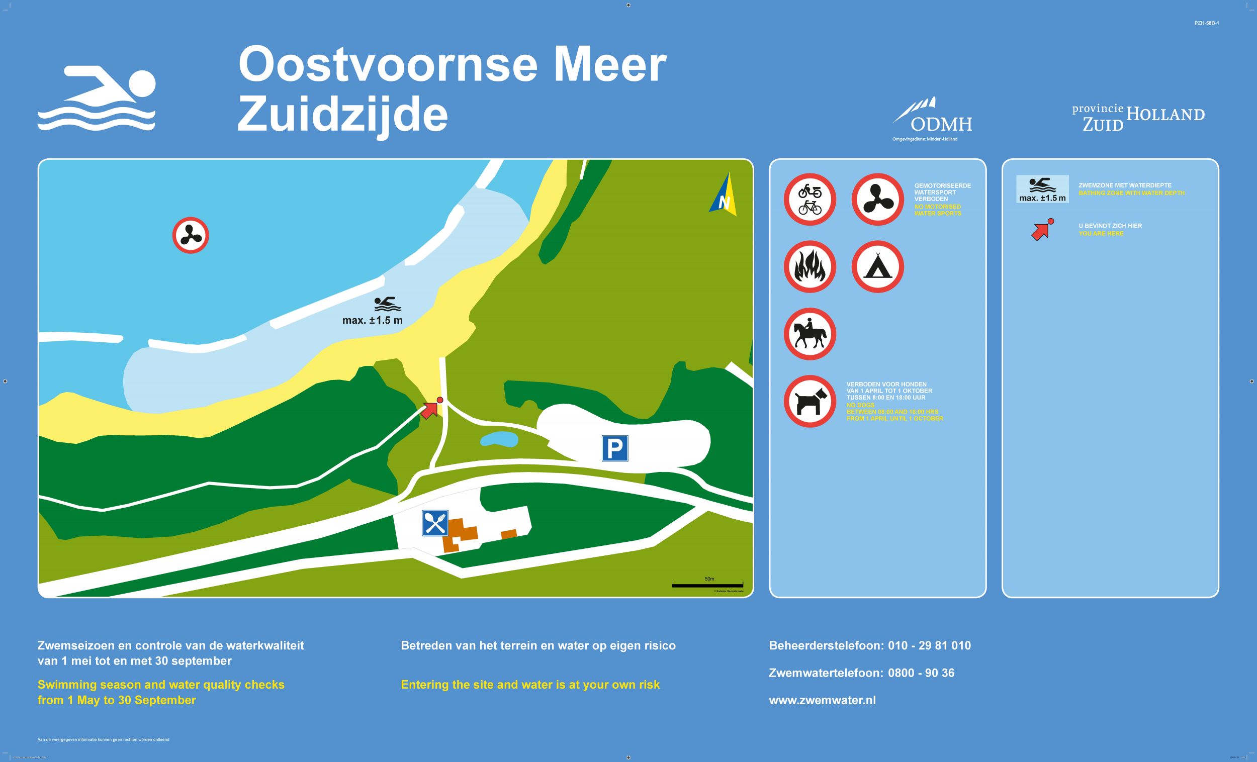 Het informatiebord bij zwemlocatie Oostvoornse Meer Zuidzijde