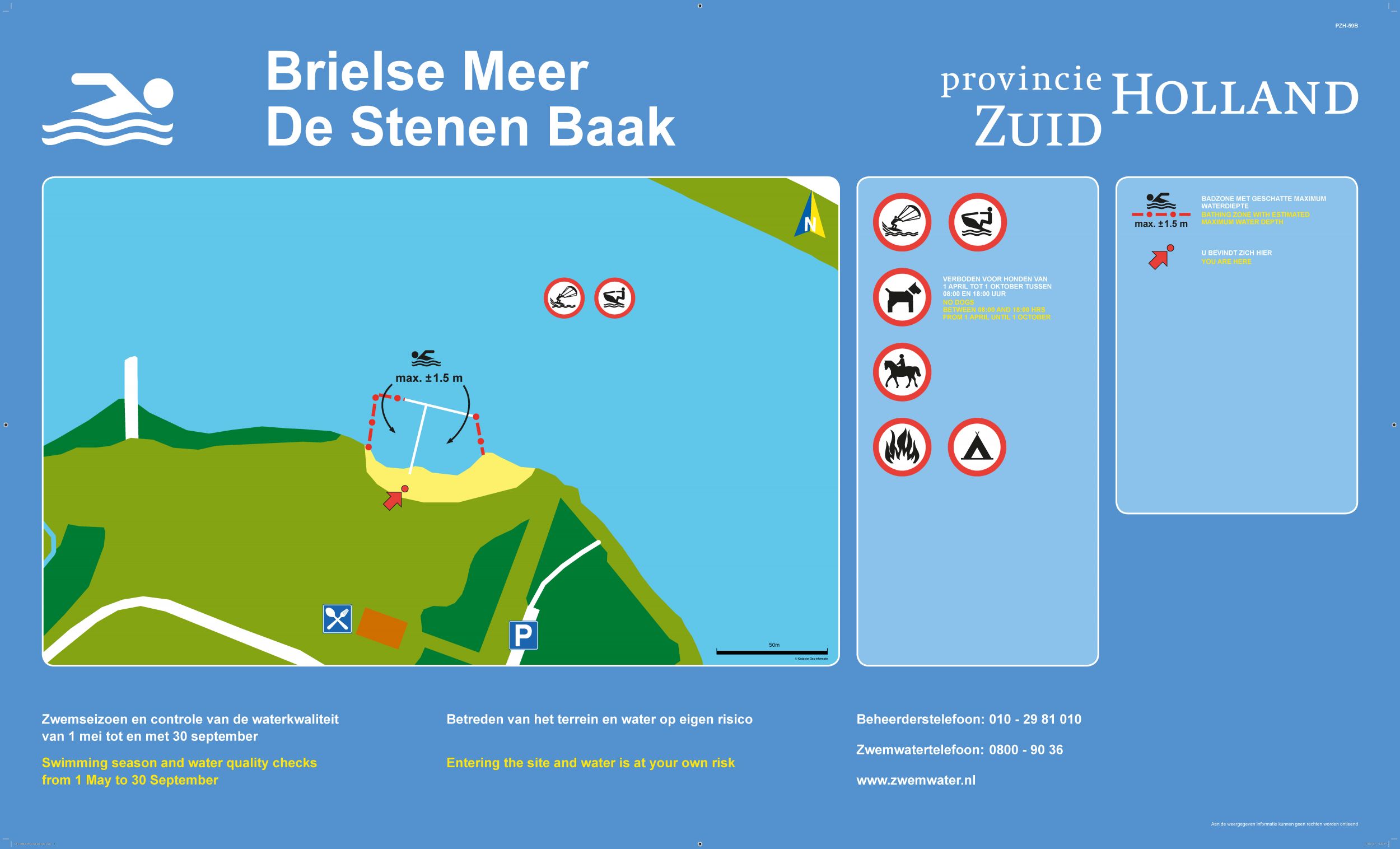 Het informatiebord bij zwemlocatie Brielse Meer De Stenen Baak