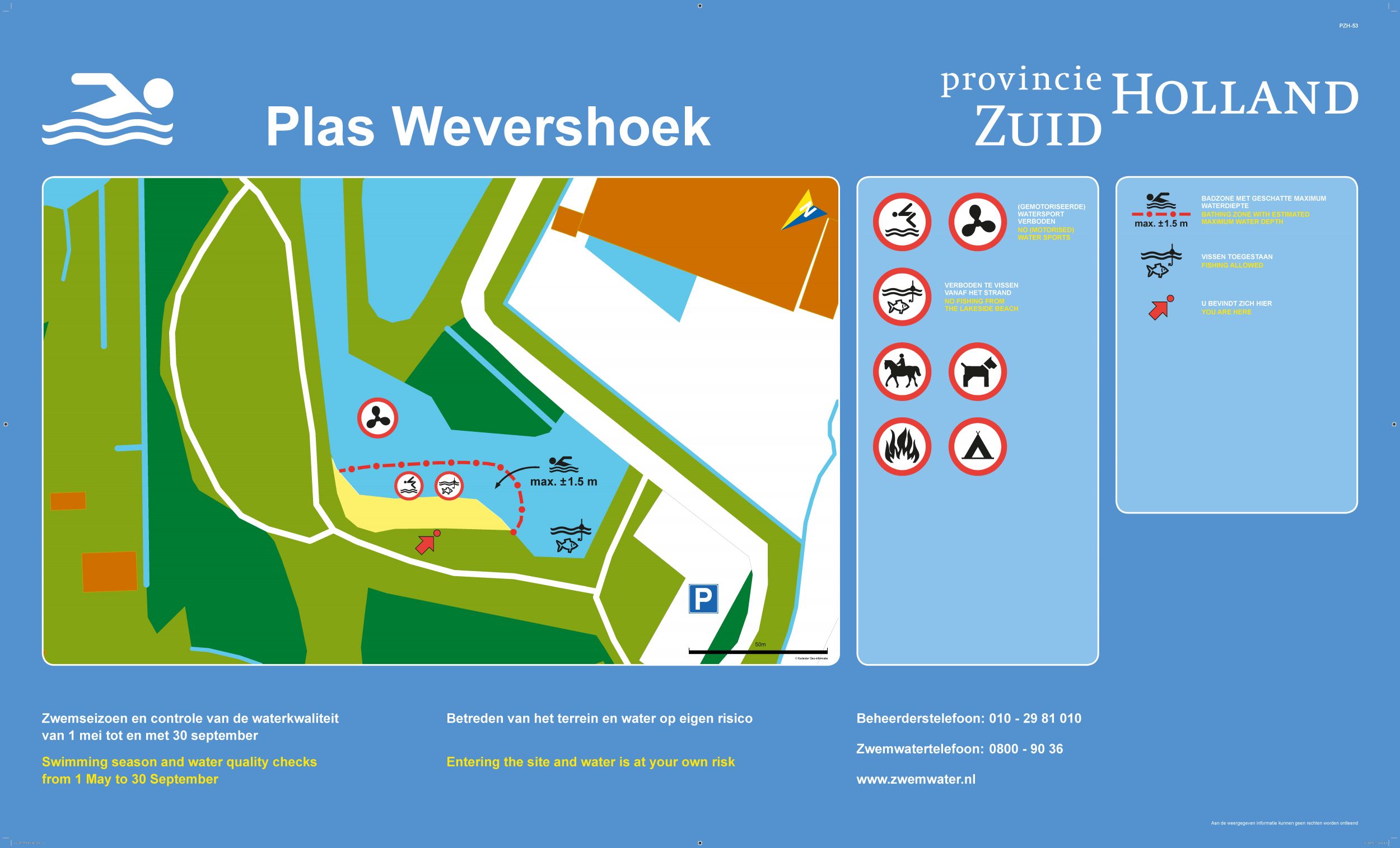 Het informatiebord bij zwemlocatie Plas Wevershoek