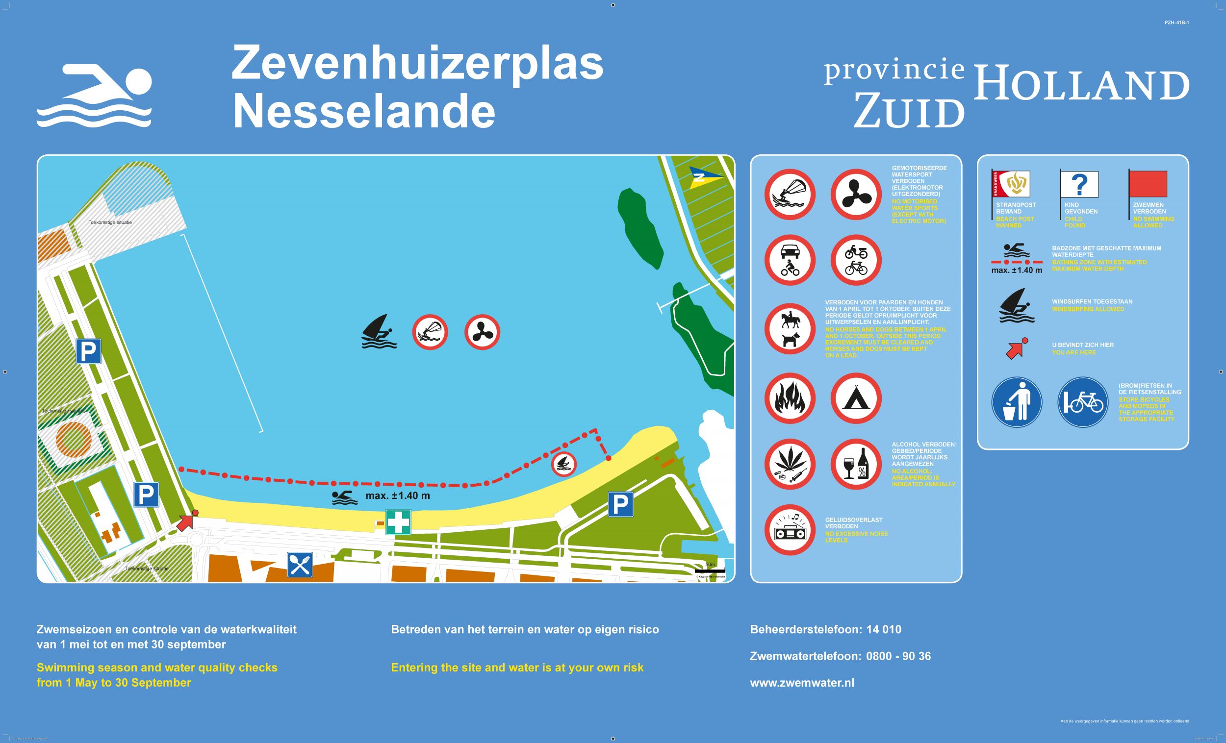 Het informatiebord bij zwemlocatie Zevenhuizerplas Nesselande